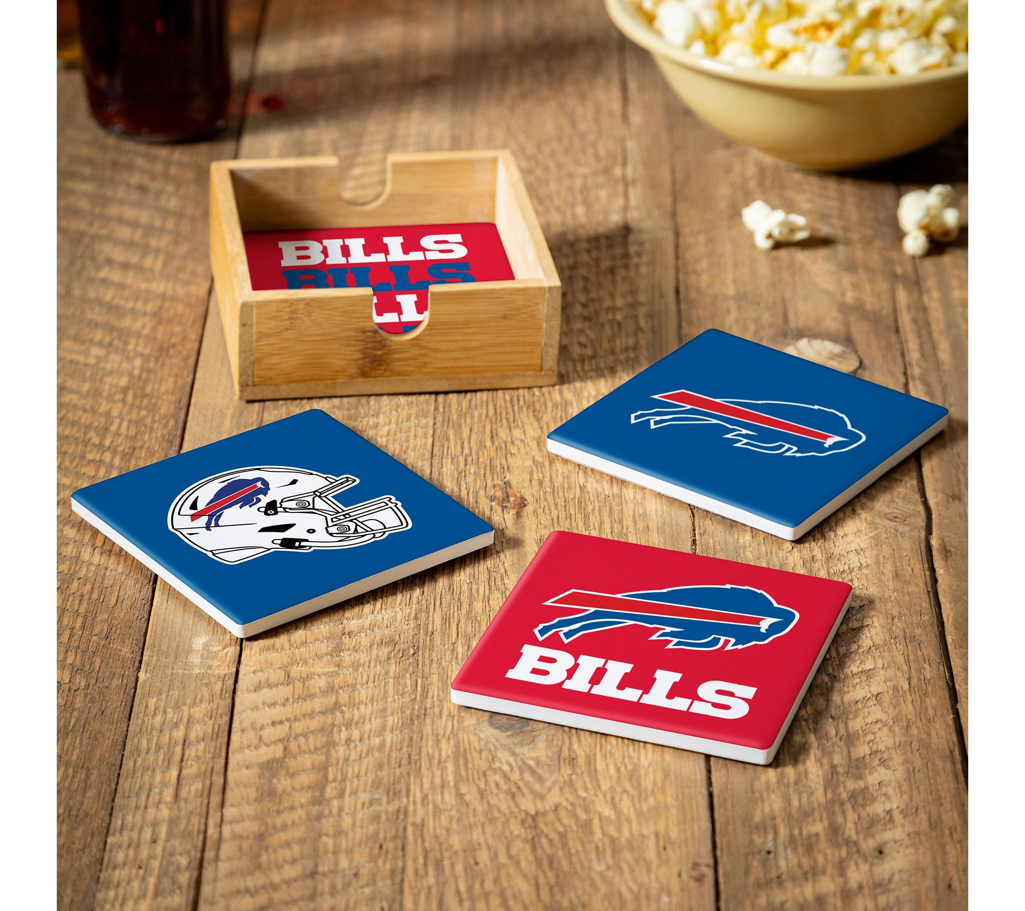 Evergreen 4 Piece NFL Team Ceramic Coaster Setwith Wood Caddy