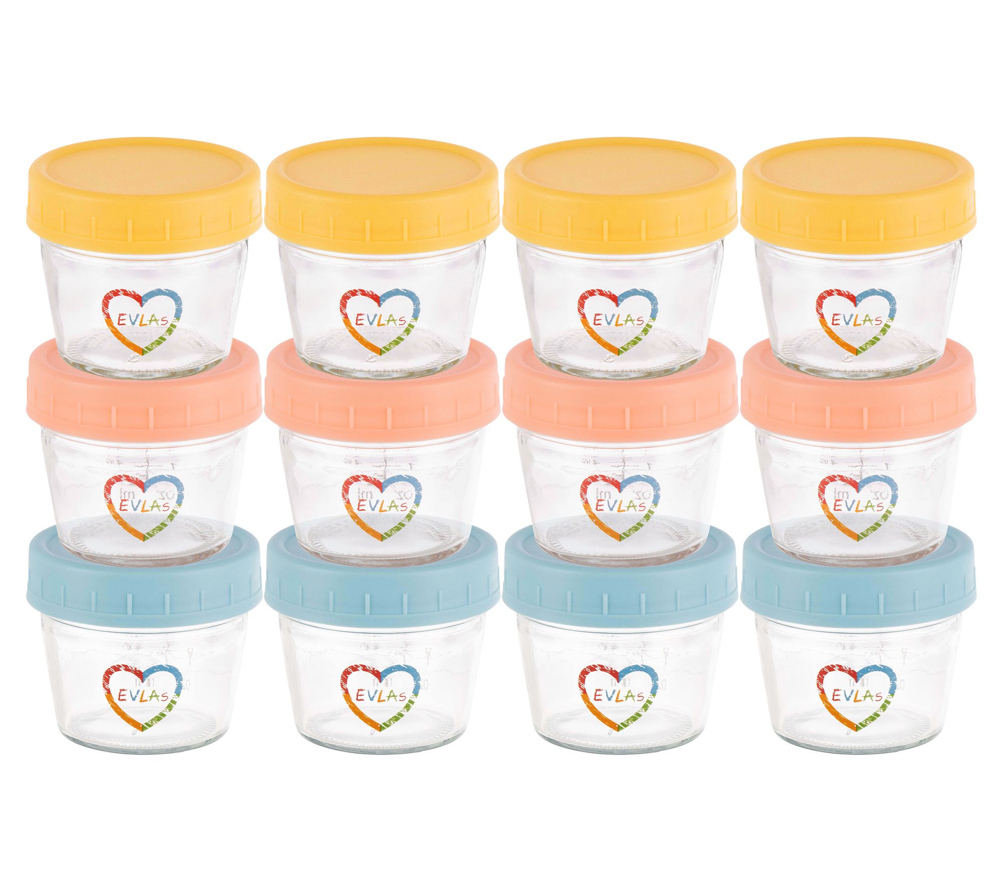 EVLA'S Baby Food Containers 12-Pack 4 oz GlassJars with Lids