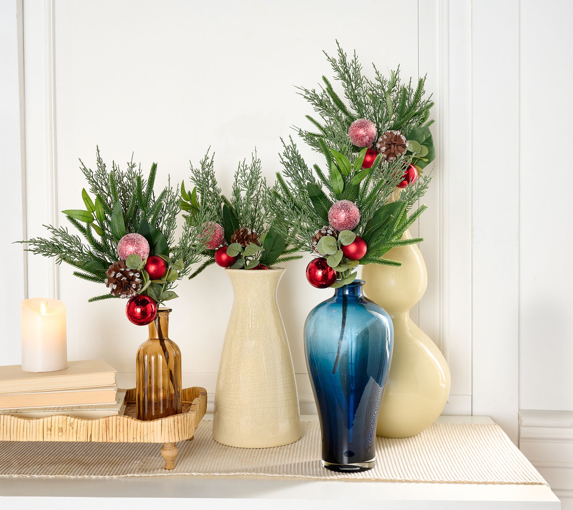 "As Is" Set of 4 Ornament, Pinecone and Pine Picks by Valerie