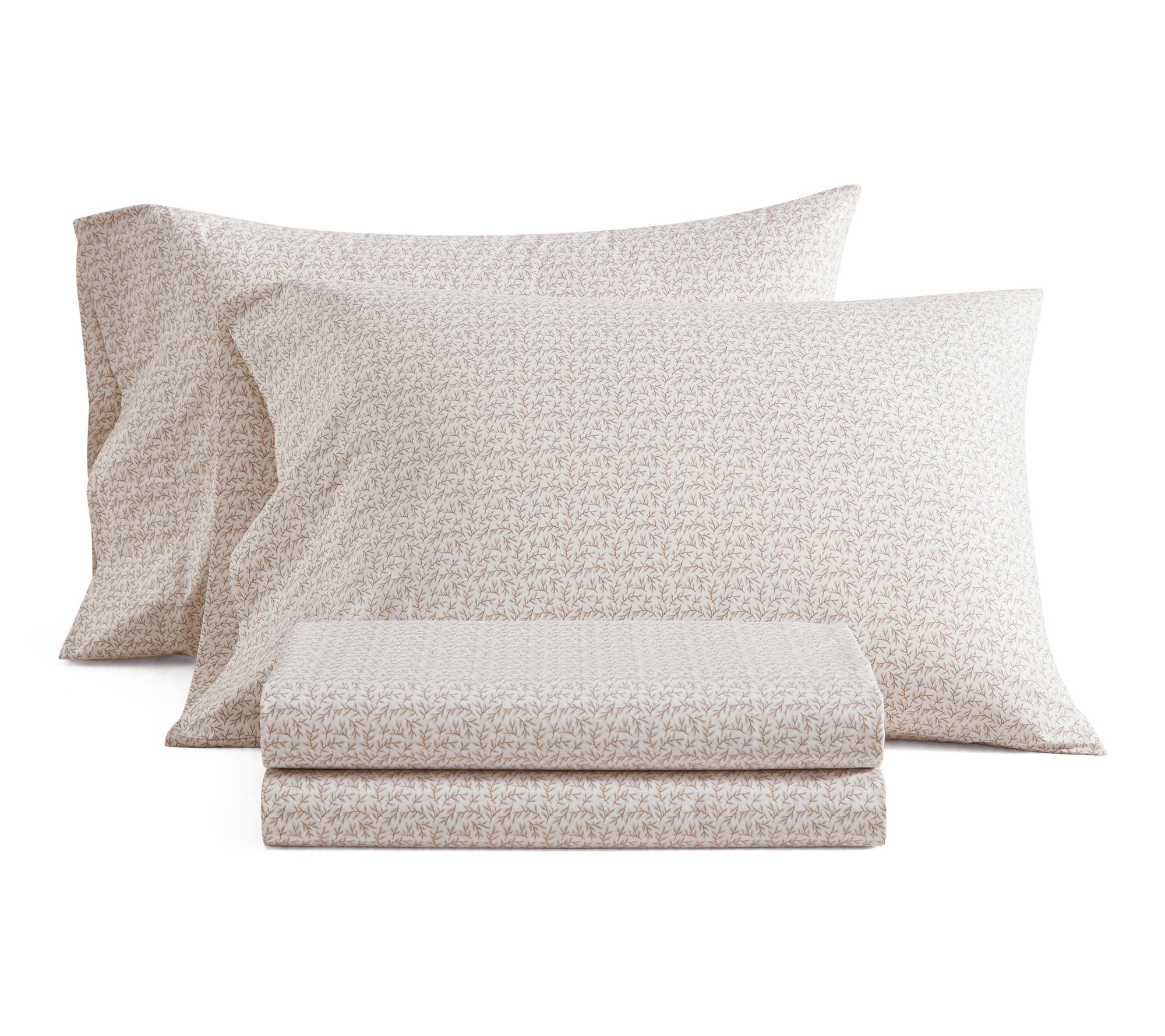 Martha Stewart Leaves White/Beige Cotton Full Sheet Set