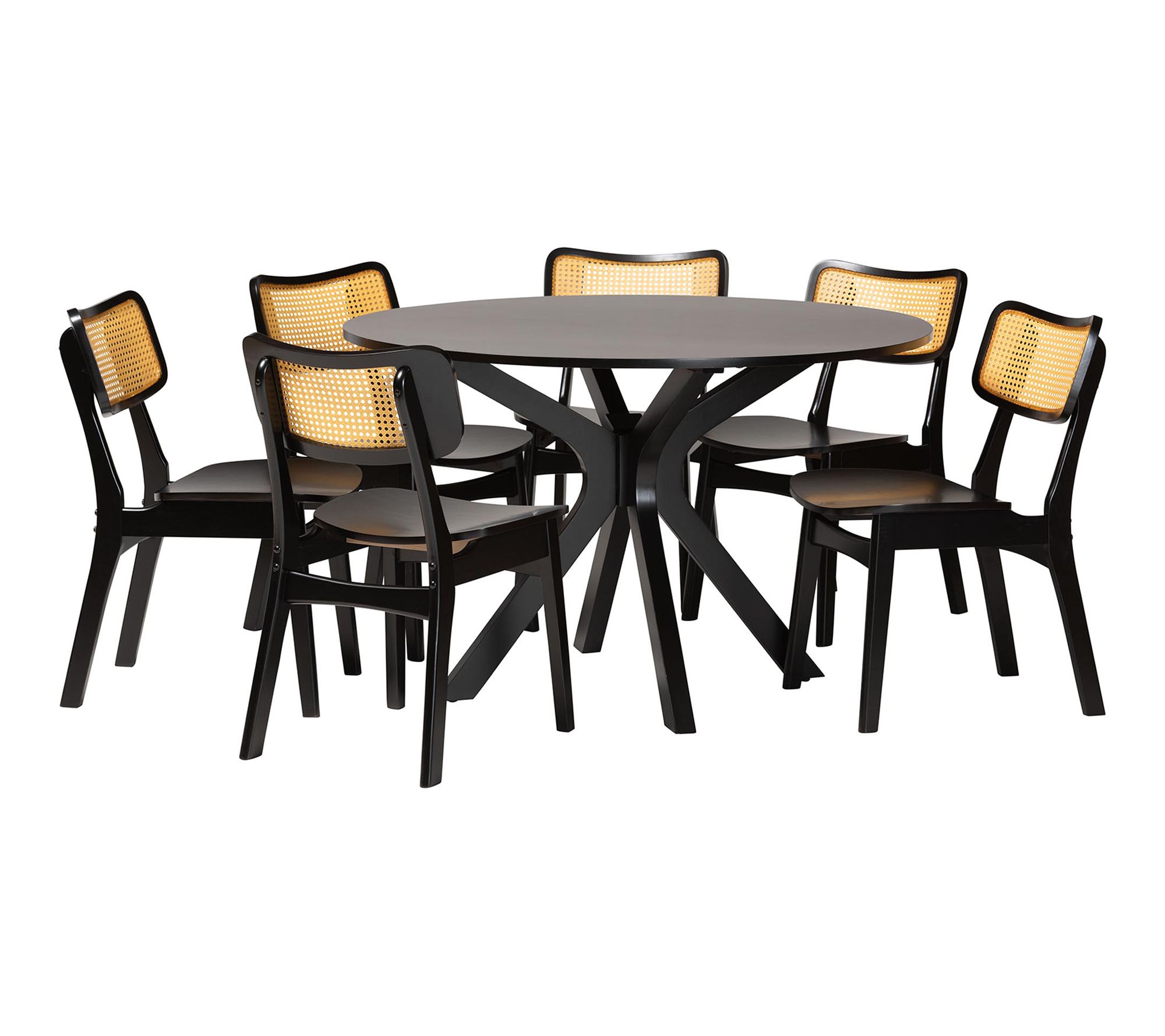 Baxton Studio Linnet Wood and Rattan 7-Piece Dining Set