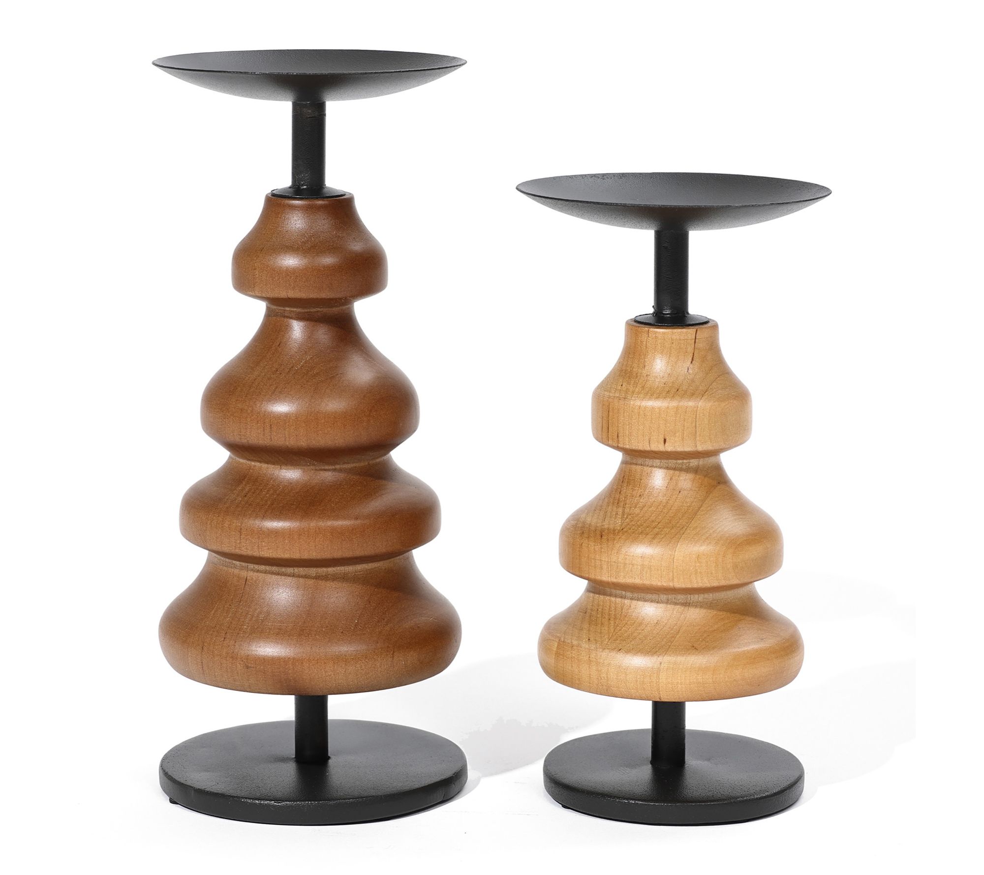 LuxenHome 2-Pc Birch Wood with Metal Pillar Candle Holder Set