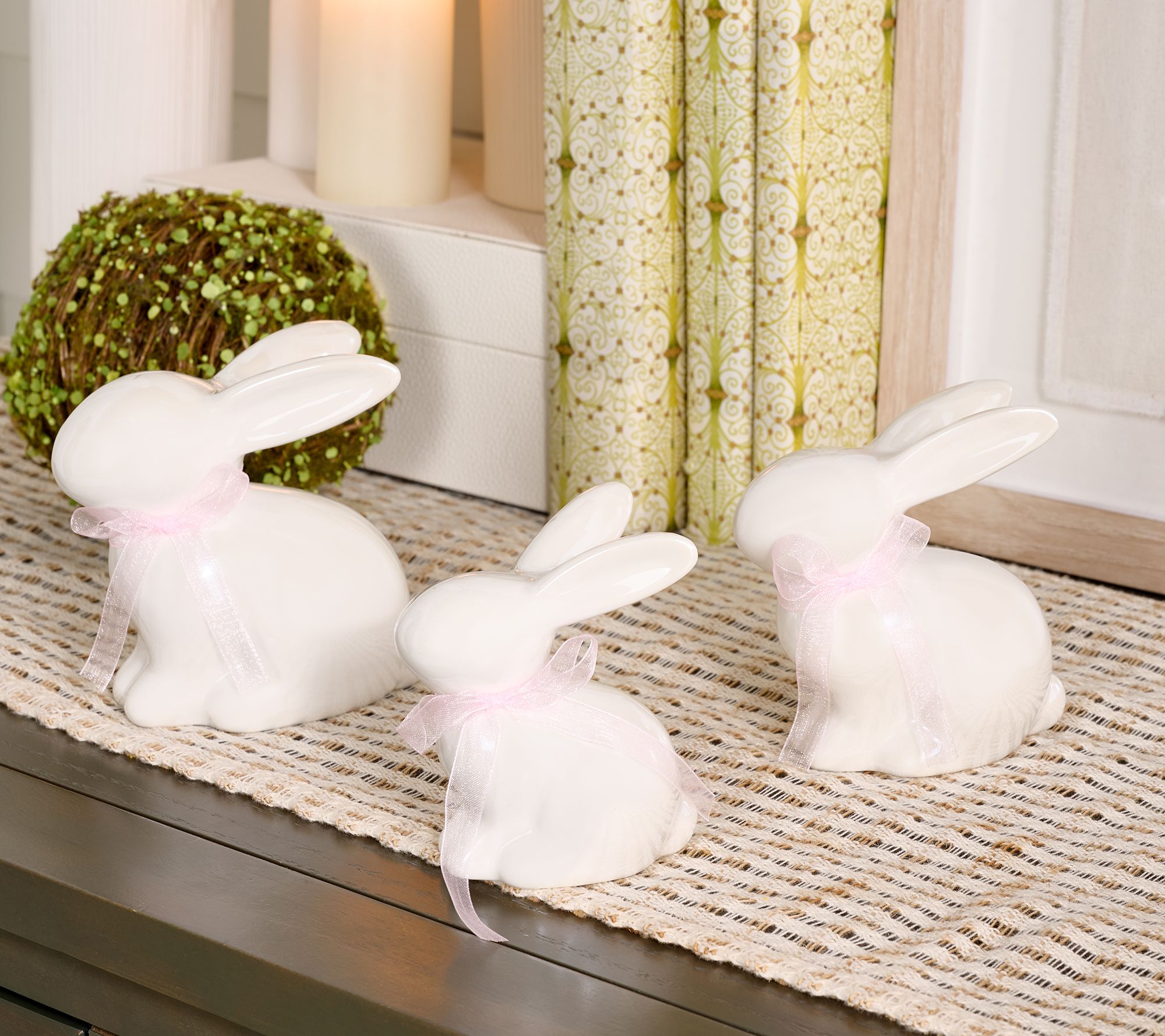 "As Is" Home Reflections S/3 Pearlized Ceramic Bunnies with Bow