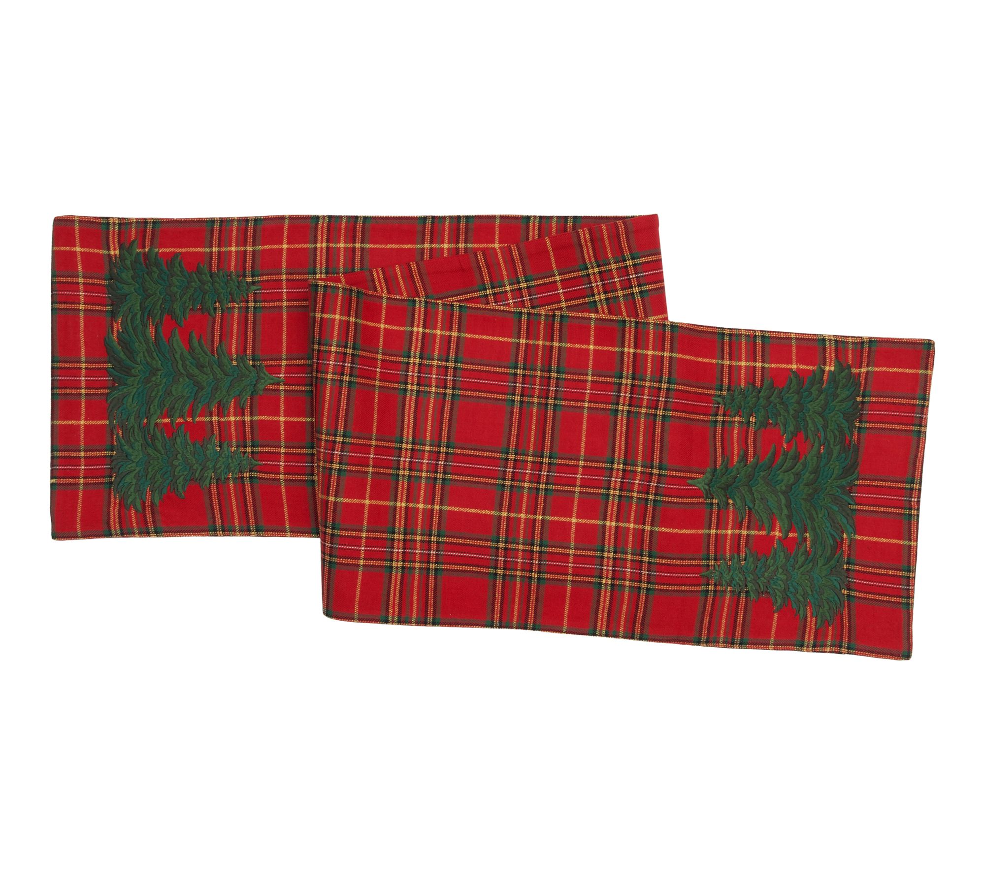 Spruce Pine Tre e Embroidery on Plaid Runner b y Valerie