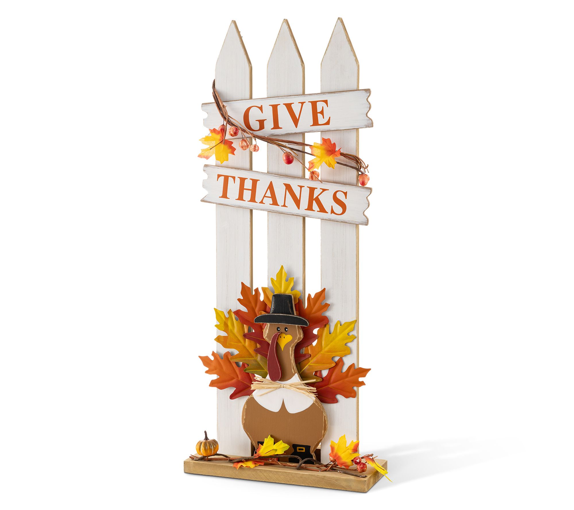 Glitzhome 28"H Thanksgiving Wooden Fence Turkey Porch Decor
