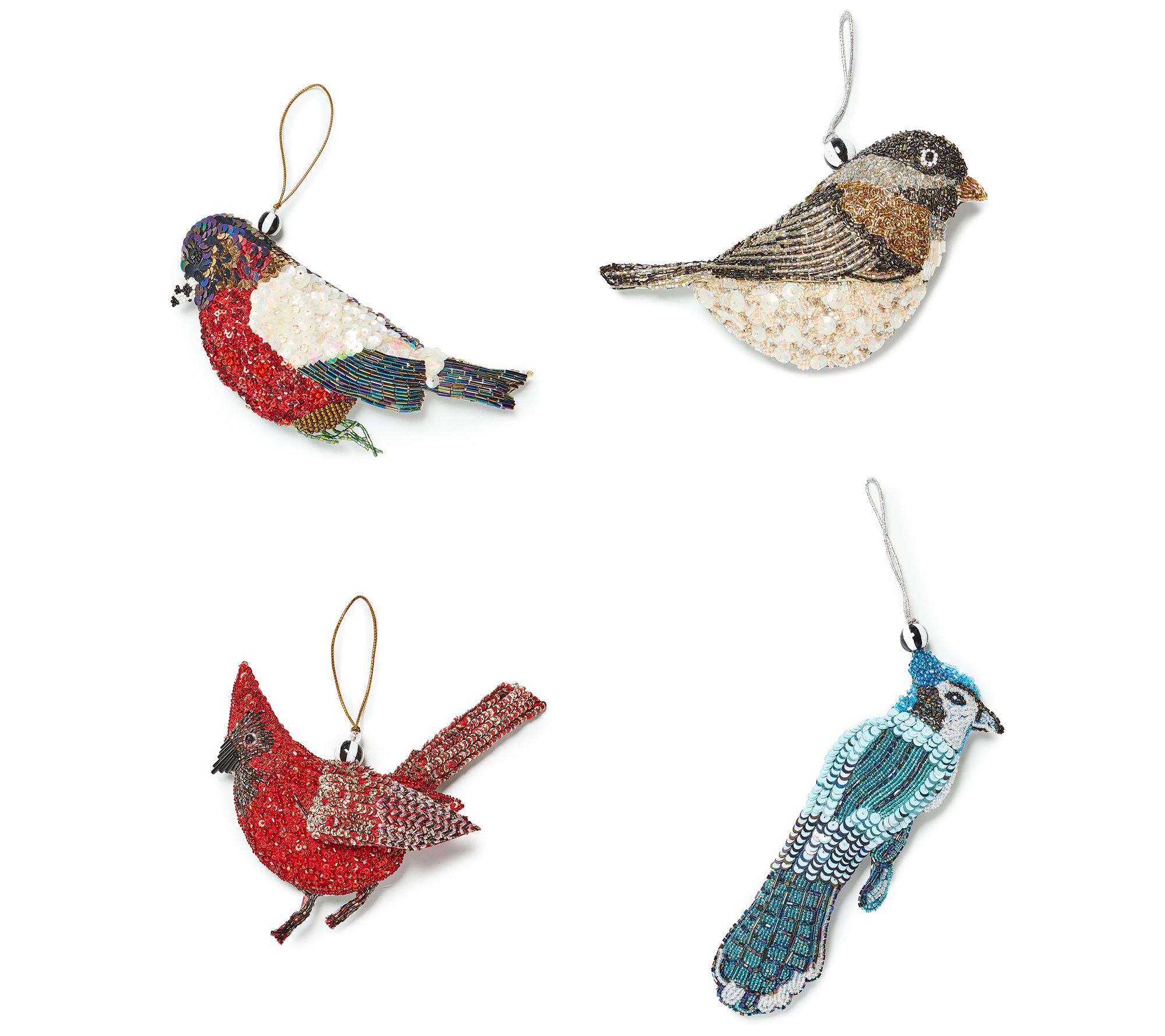 "As Is" MacKenzie- Childs Set of 4 Beaded Holiday Ornaments