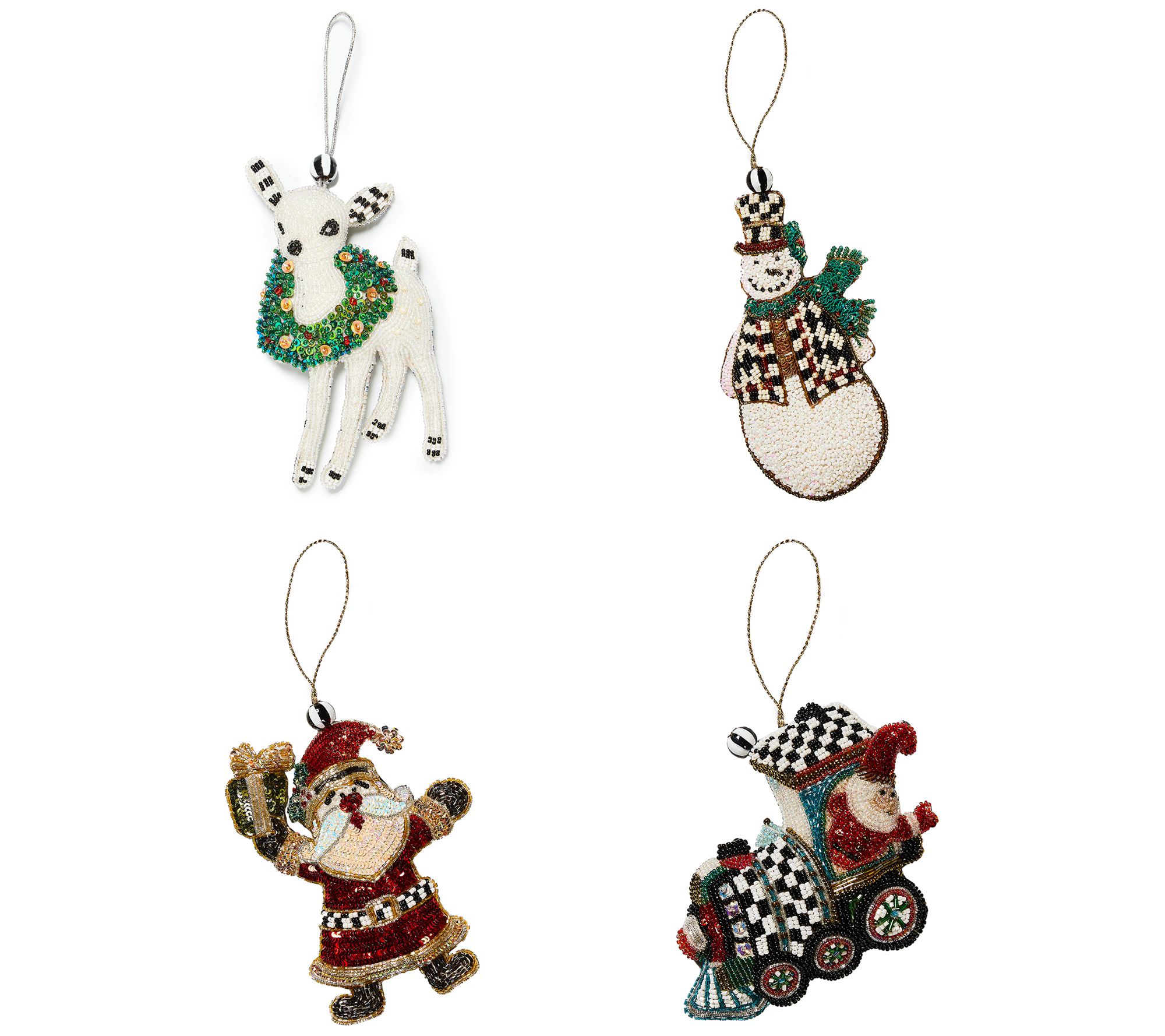 "As Is" MacKenzie- Childs Set of 4 Beaded Holiday Ornaments