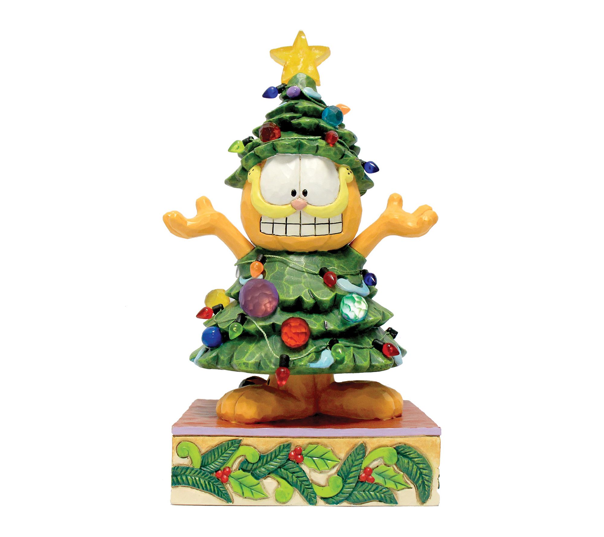 Jim Shore Garfield LED Dressed as Christmas Tree Figurine 8in