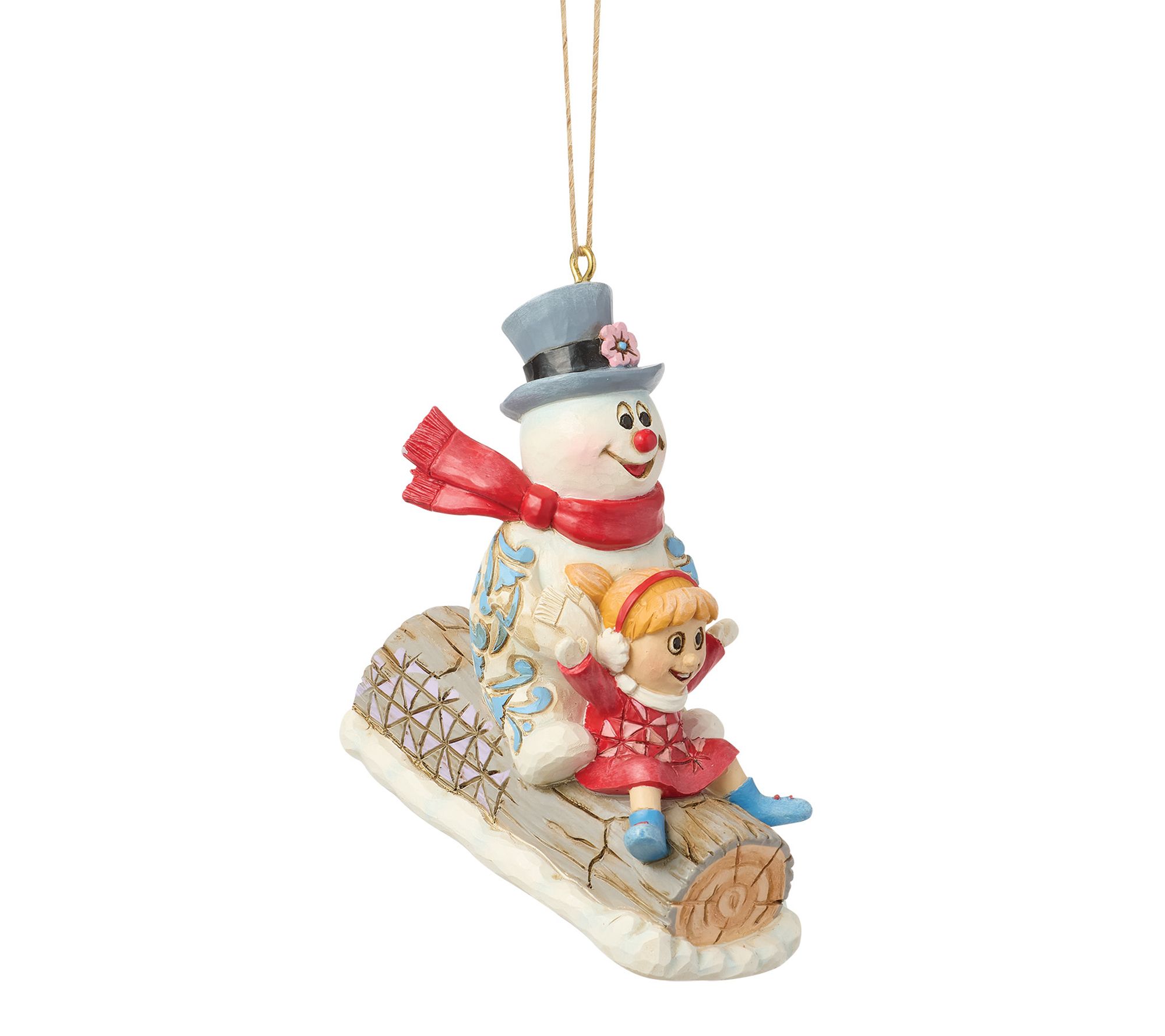 Jim Shore Frosty & Karen in Log Sled Hanging Ornament 3.3in