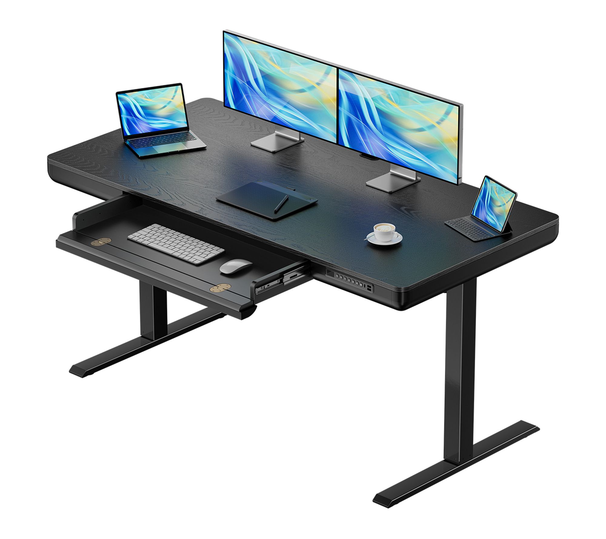 ErgoAV Adjustable Height Desk with Drawer and Keyboard Combo