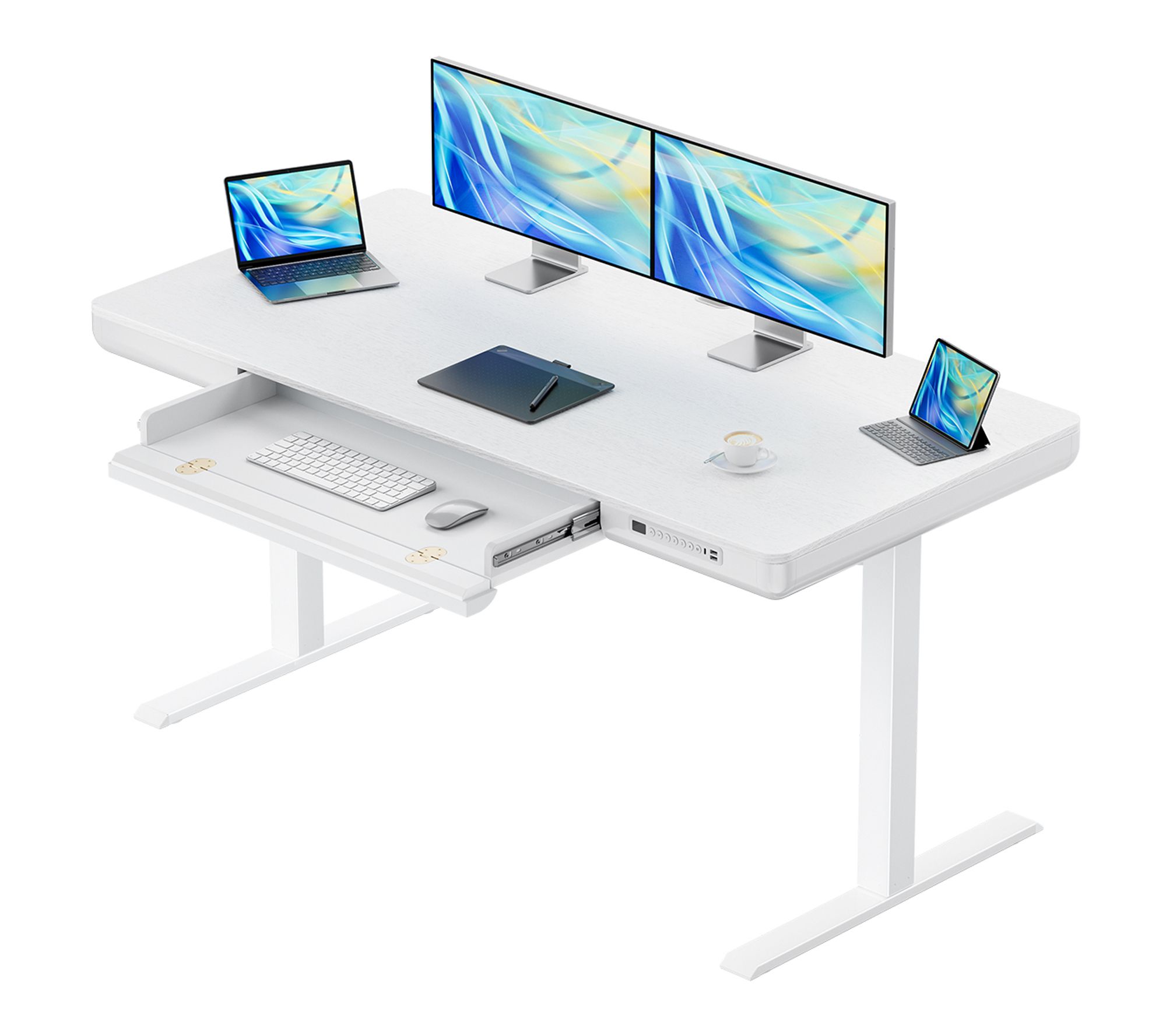 ErgoAV Adjustable Height Desk with Drawer and Keyboard Combo