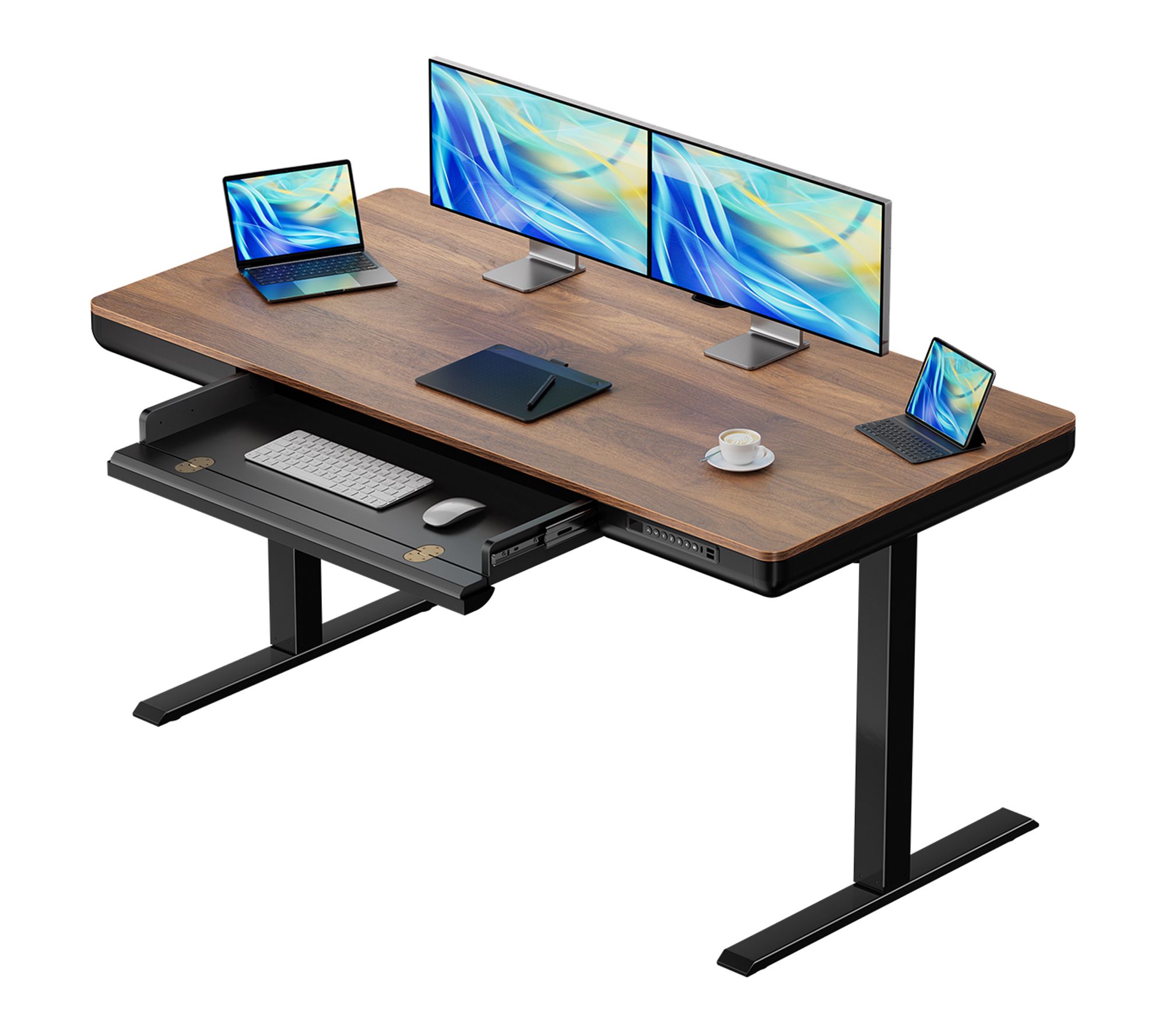 ErgoAV Adjustable Height Desk with Drawer and Keyboard Combo