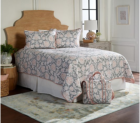 Home Reflections Floral Grace Quilt Set with Tote - King