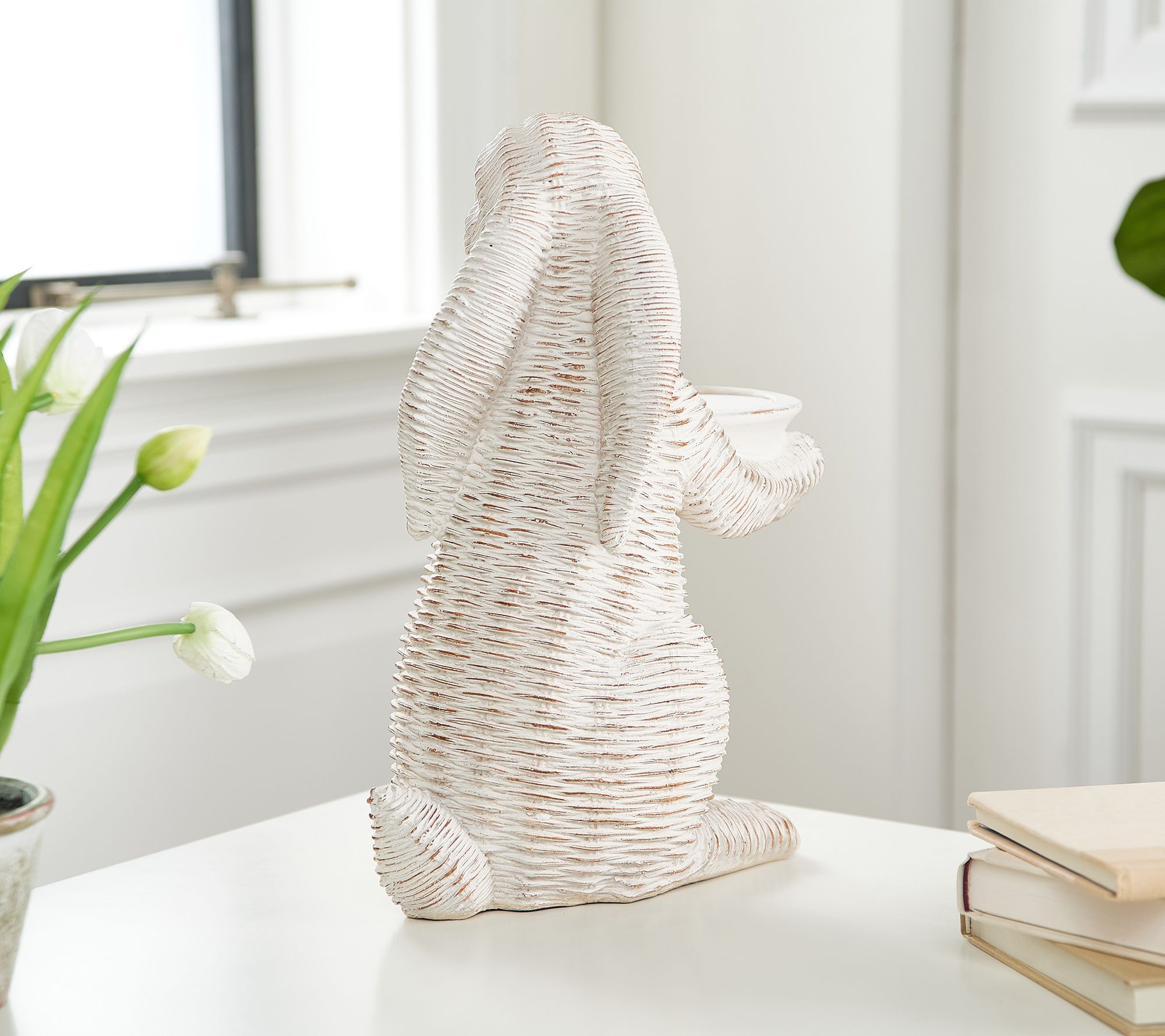 Set of 2 Rattan Wicker Bunny Figures with Ribbon by Valerie - QVC.com