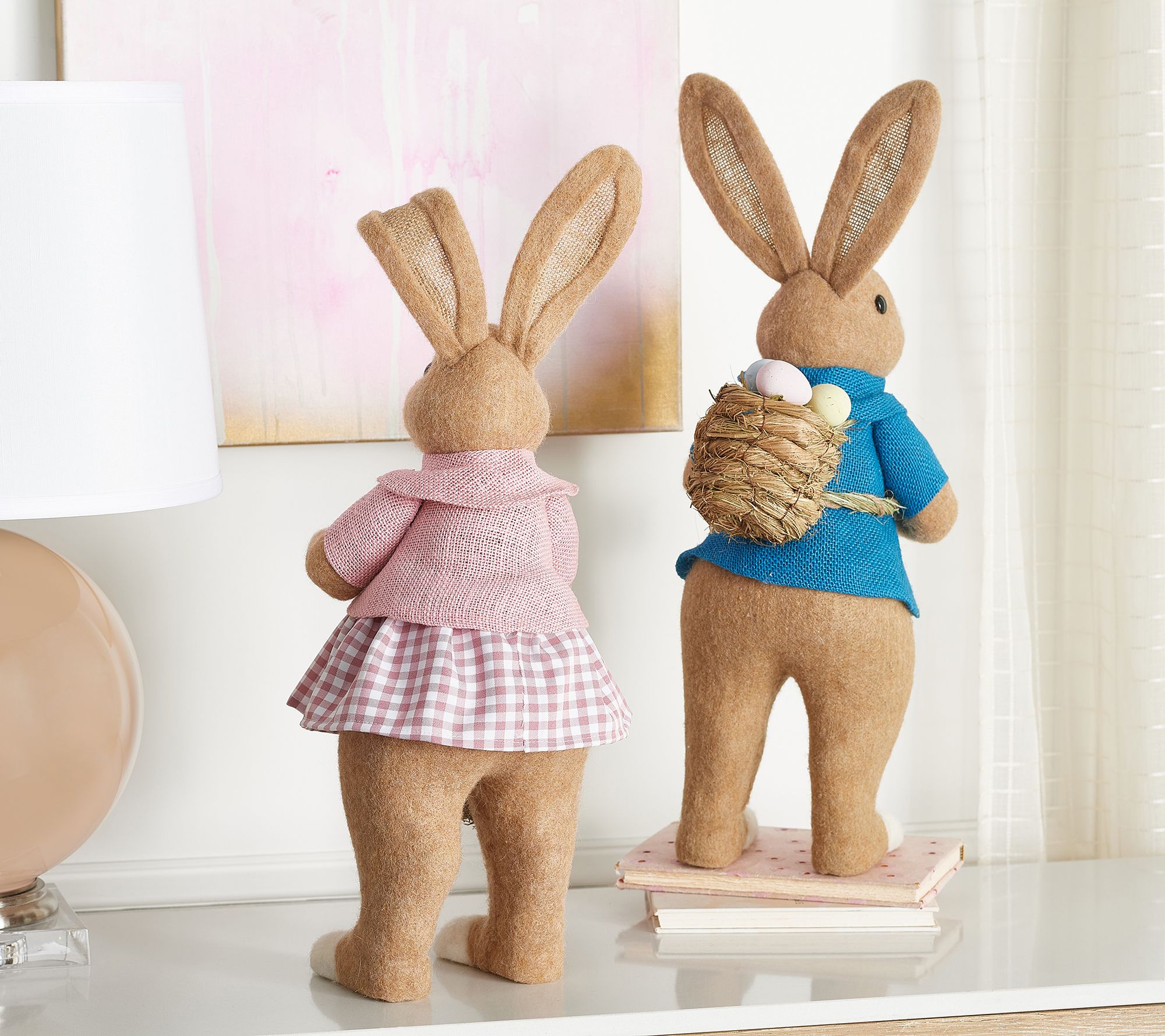 Details about   18" Soft White with Woven Plaid Bunny Couple by Valerie A 