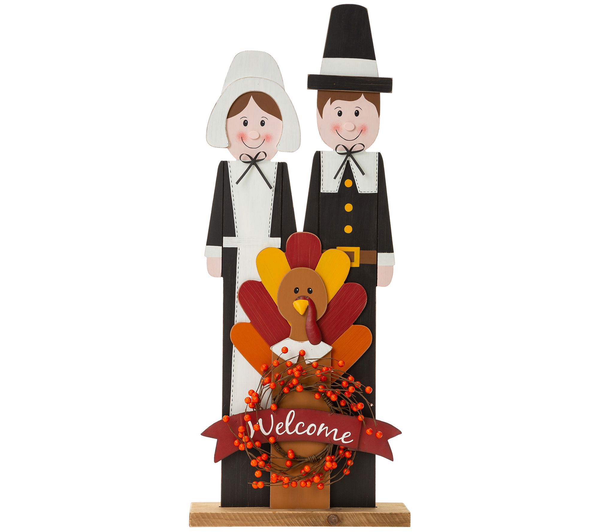 Glitzhome Pilgrim Couple Thanksgiving Wooden Porch Decor