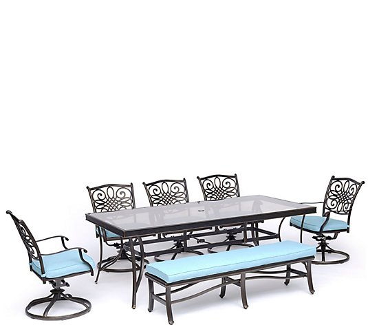Hanover Traditions 7pc Set w/ 5 Rockers, Bench,Glasstop Table