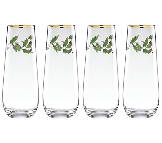 Lenox Holiday Decal Stemless Flutes S/4