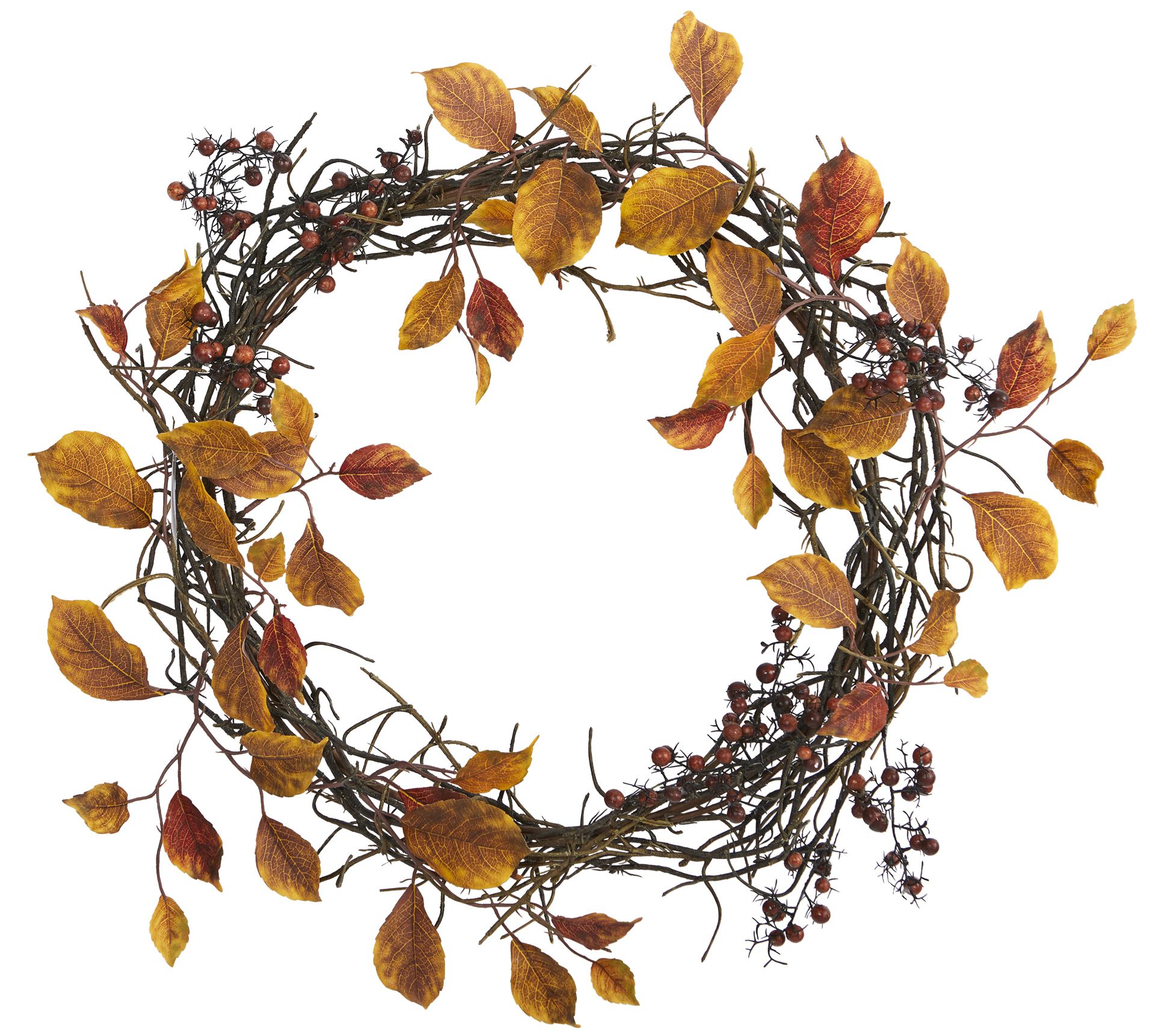 Nearly Natural 19" Harvest Leaf, Berries & TwigWreath