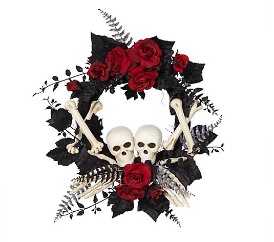 24" Halloween Skeleton and Roses Wreath by Gerson Co.