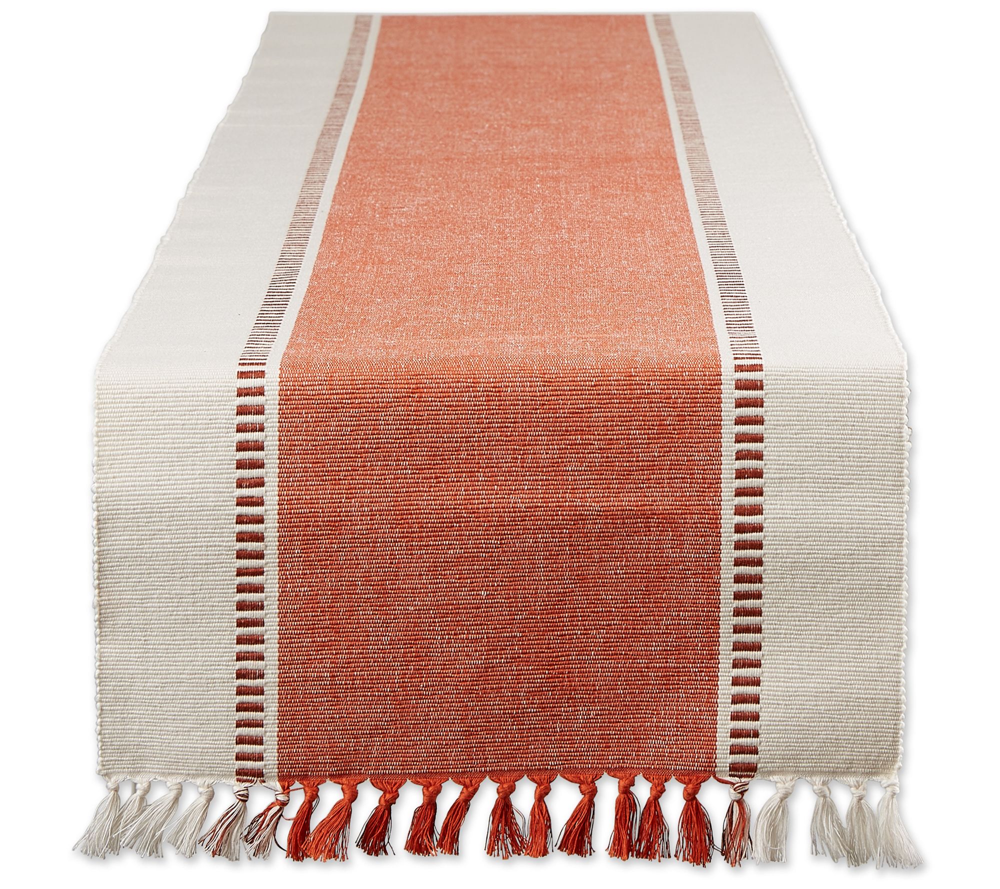 Design Imports Striped Fringe Ribbed Table Runner 13"x 72"