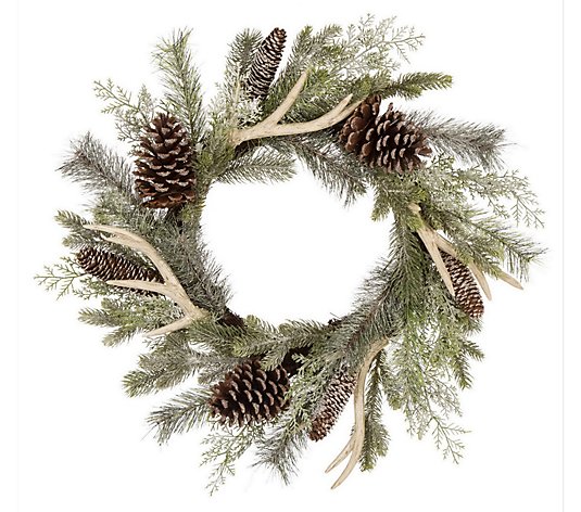 Glitzhome Flocked Pinecone & Antler Wreath