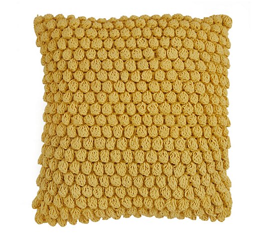 Saro Lifestyle Solid Crochet Pom-Pom Cotton Throw Pillow