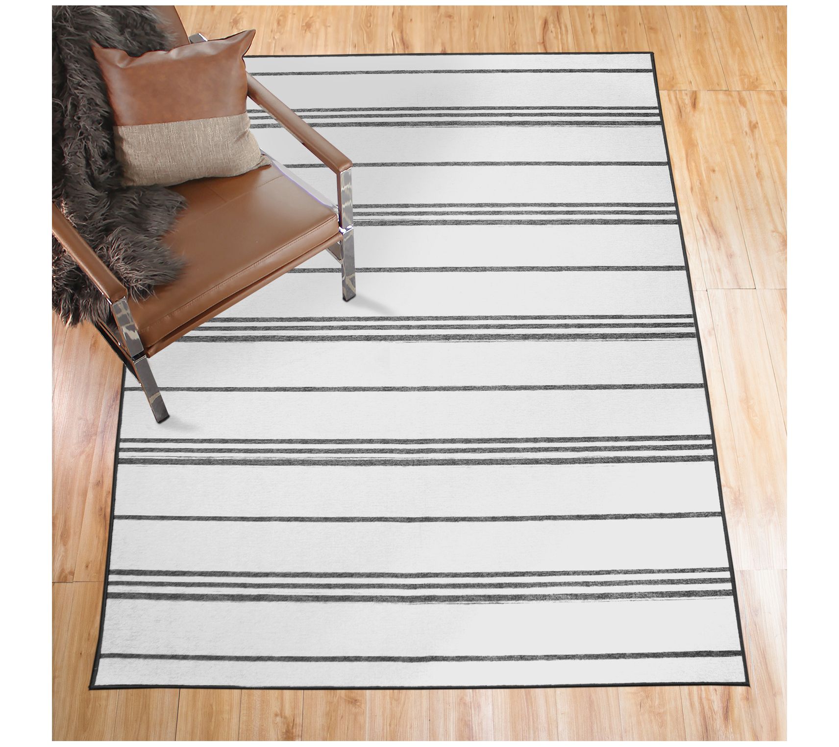 My Magic Carpet Washable Area Rug Stripe Gray and White 5x7