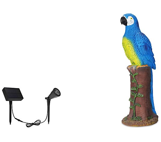 Techko Blue Parrot Statue with Solar Spotlight