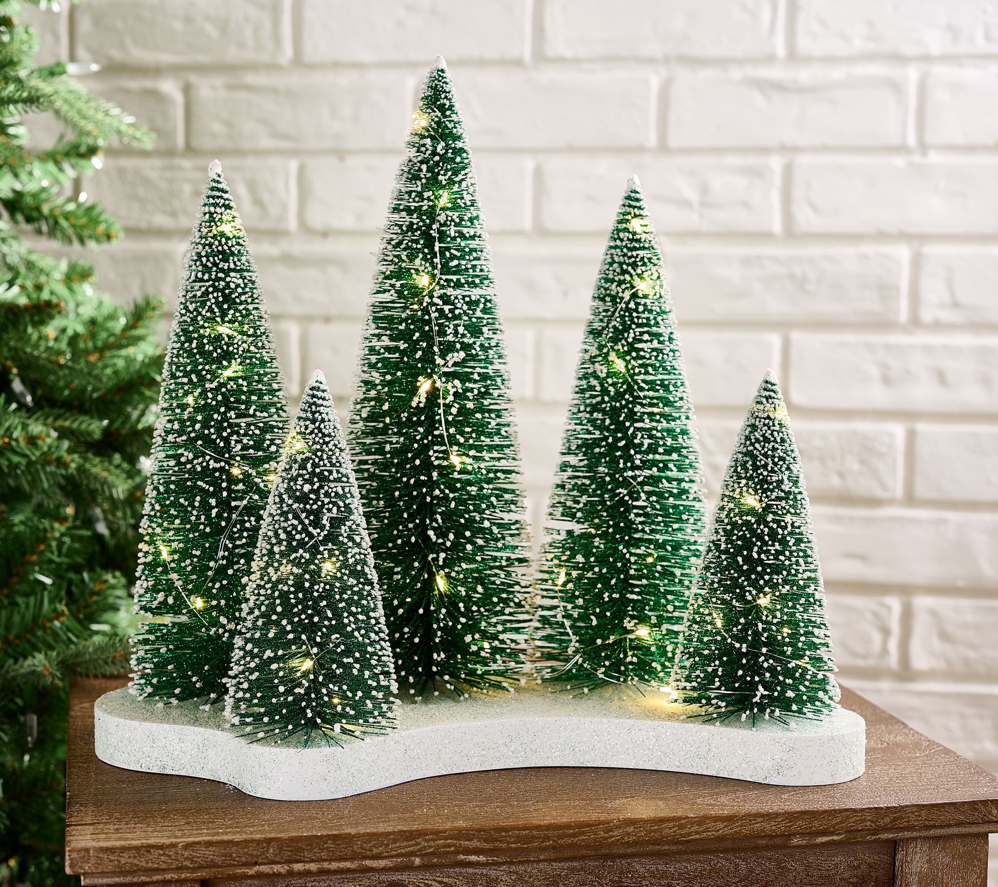 5 Mini Green Bottlebrush Trees - Set of 3