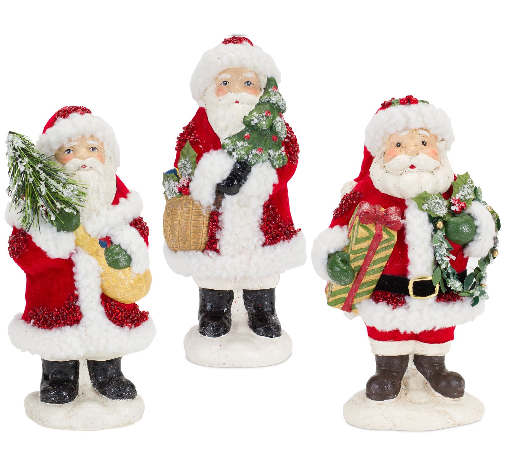 Melrose Santa Figurine w/Pine Tree & Present Accents (S/3) - QVC.com