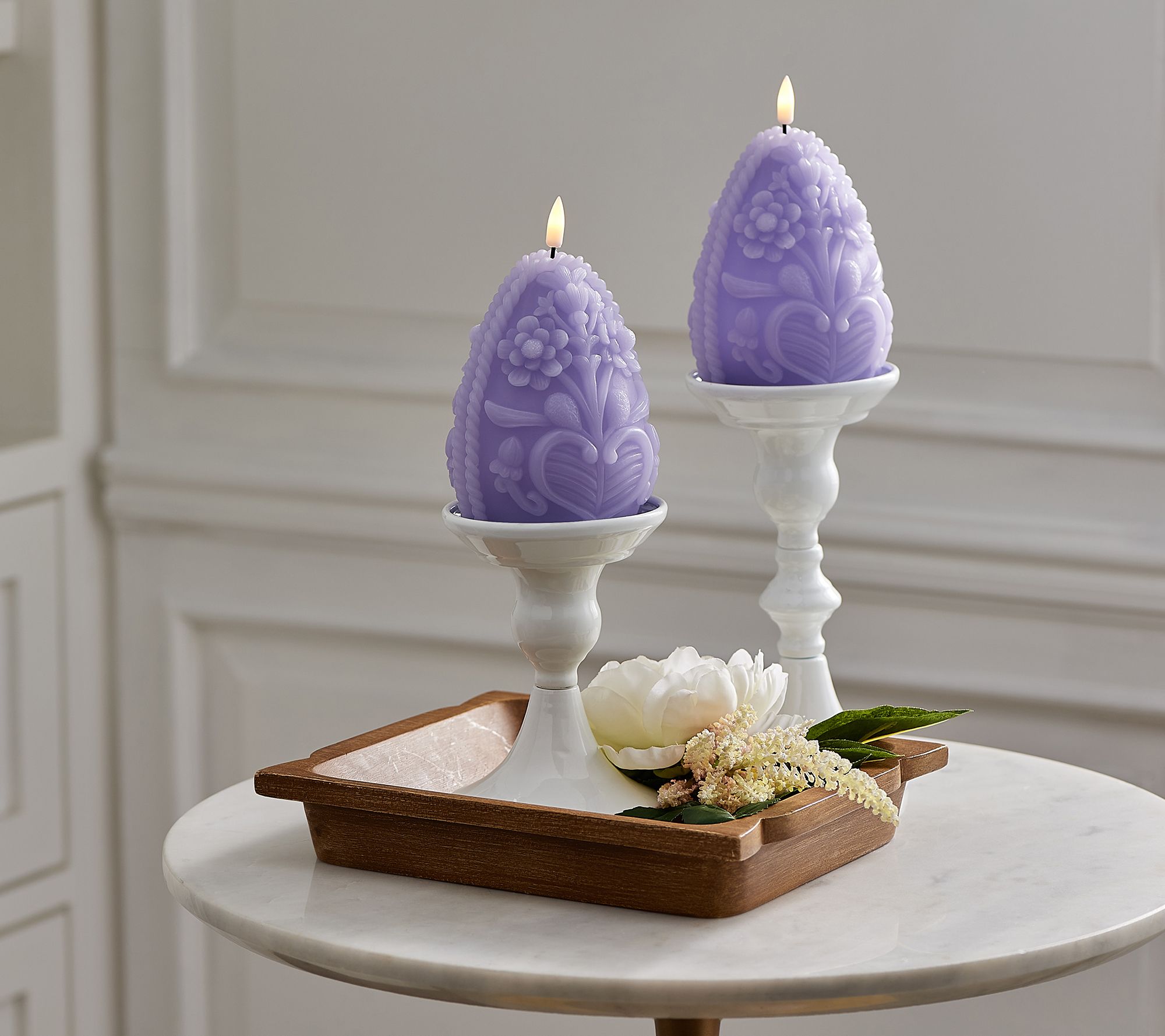 "As Is" Lightscapes Set of 2 Wax Floral Egg Flameless Candles - QVC.com