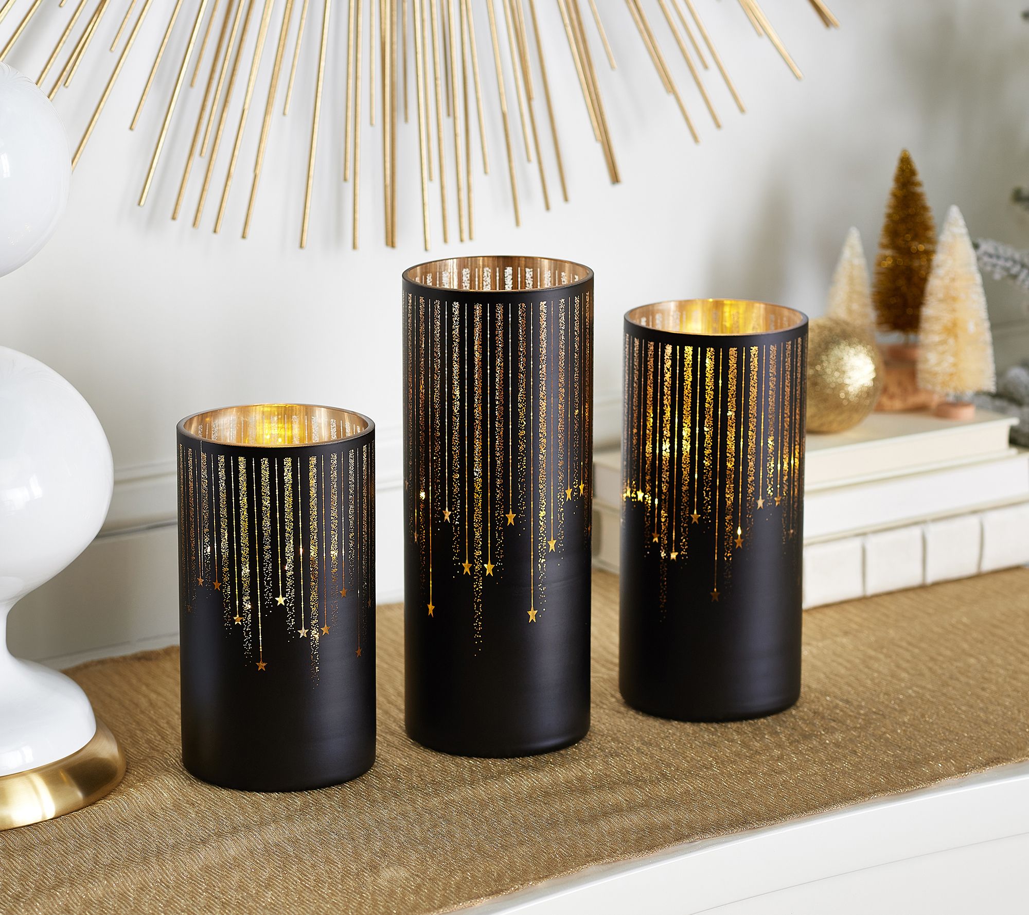 Set of 3 Illuminated Starry Night Hurricanes By Valerie