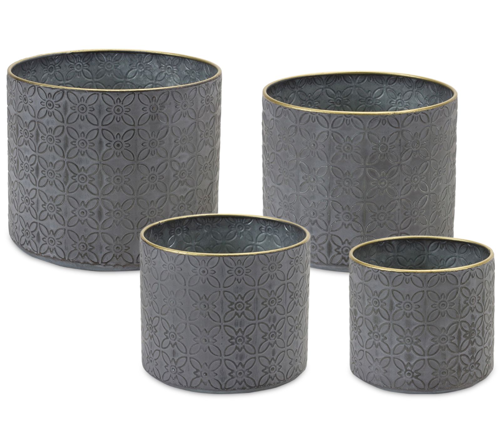 Melrose International Ornate Geometric Metal Planter Set of 4