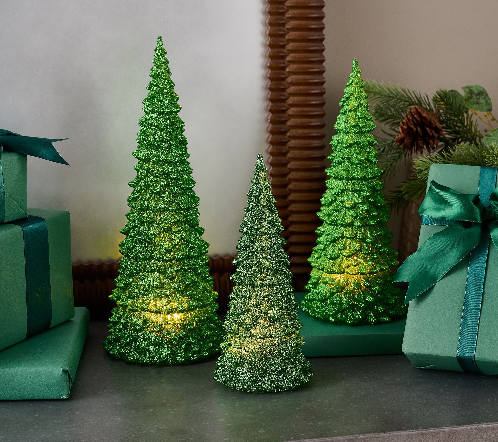Set of 3 Illuminated Glitter Trees by Valerie
