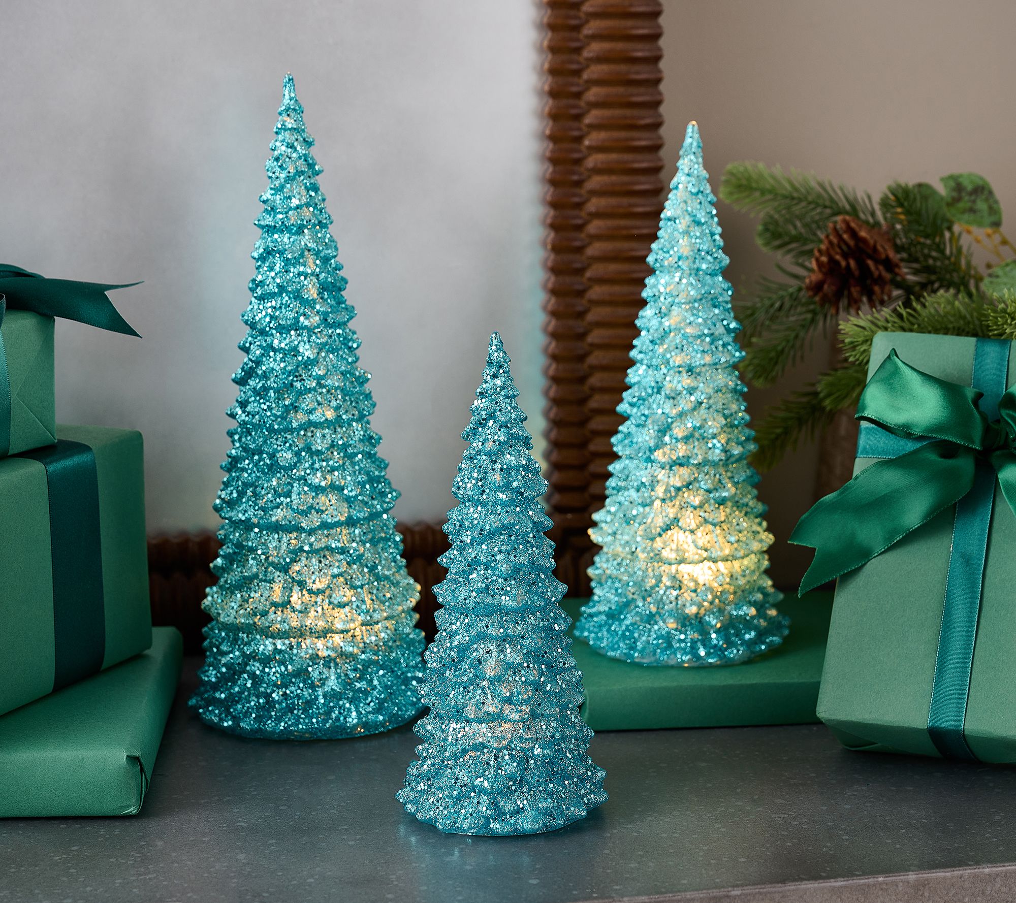Set of 3 Illuminated Glitter Trees by Valerie