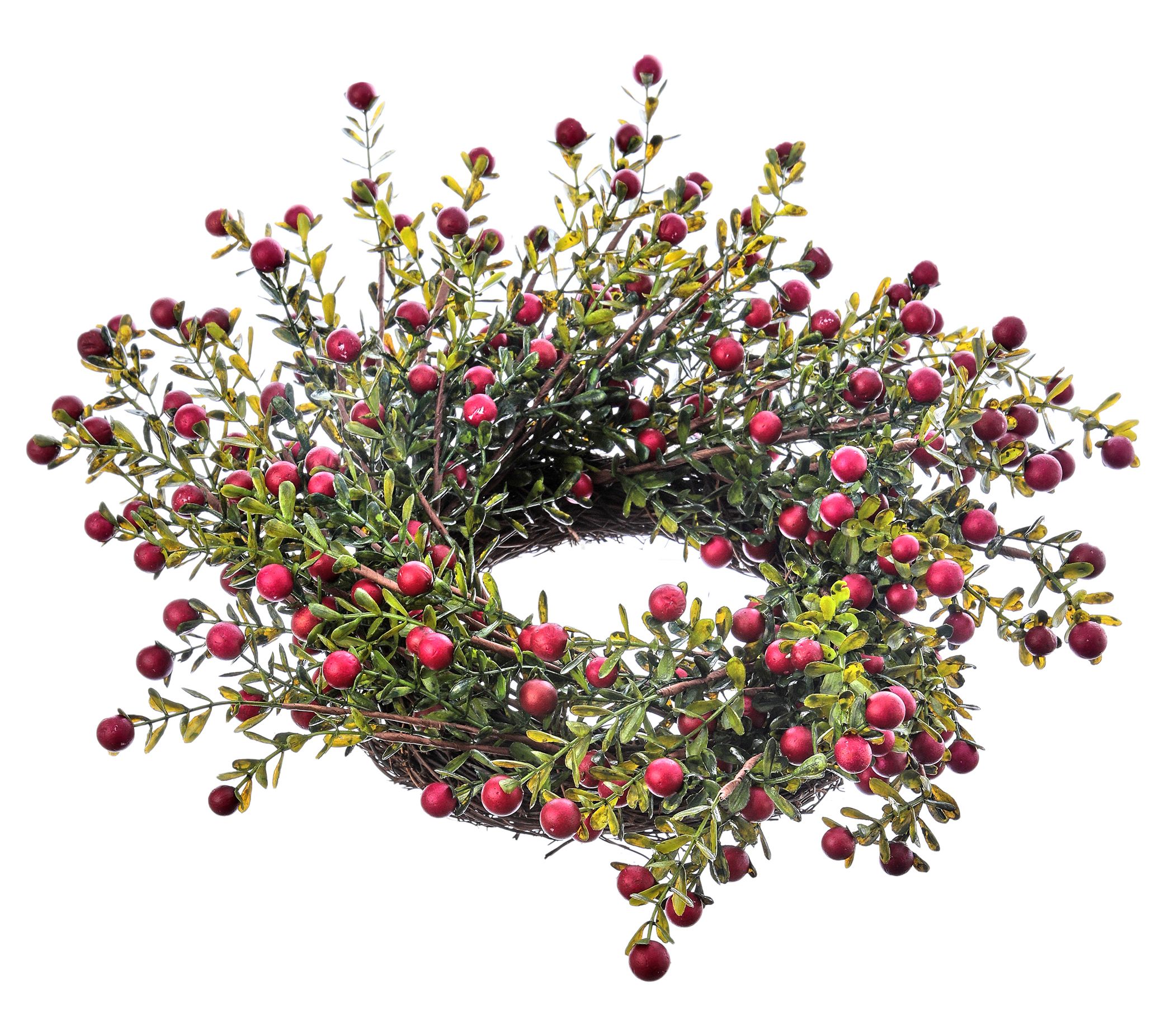 15" Mini Wild Cranberry Leaf Candlering by Valerie