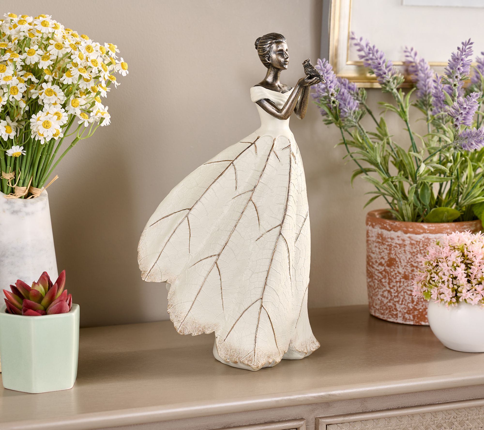 13" Indoor/Outdoor Garden Maiden with Cardinal by Valerie