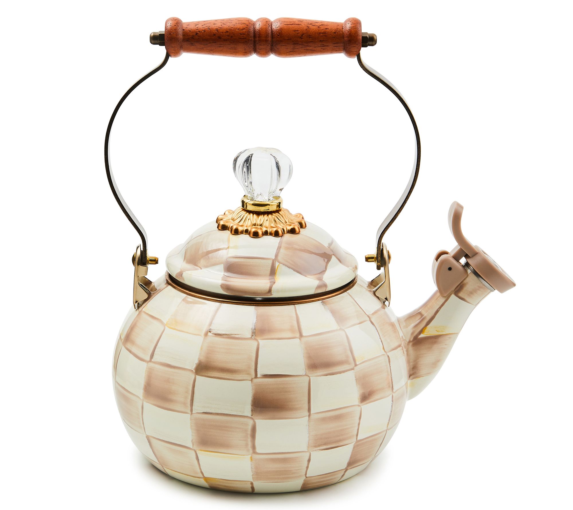 MacKenzie-Childs Mocha Check Whistling Tea Kettle