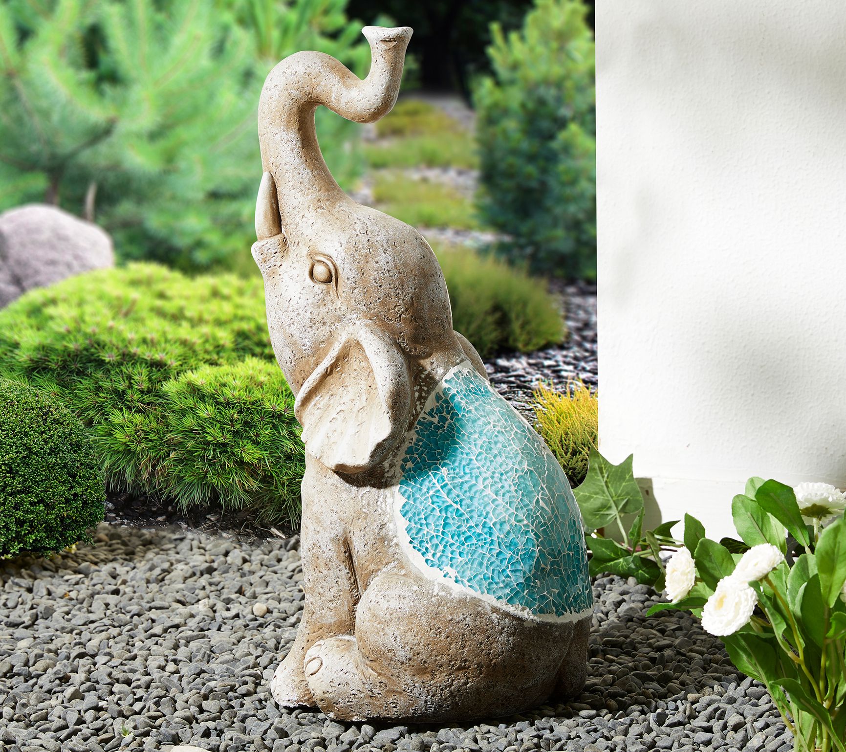 Glitzhome 18" Faux Granite and Mosaic Elephant Garden Statue