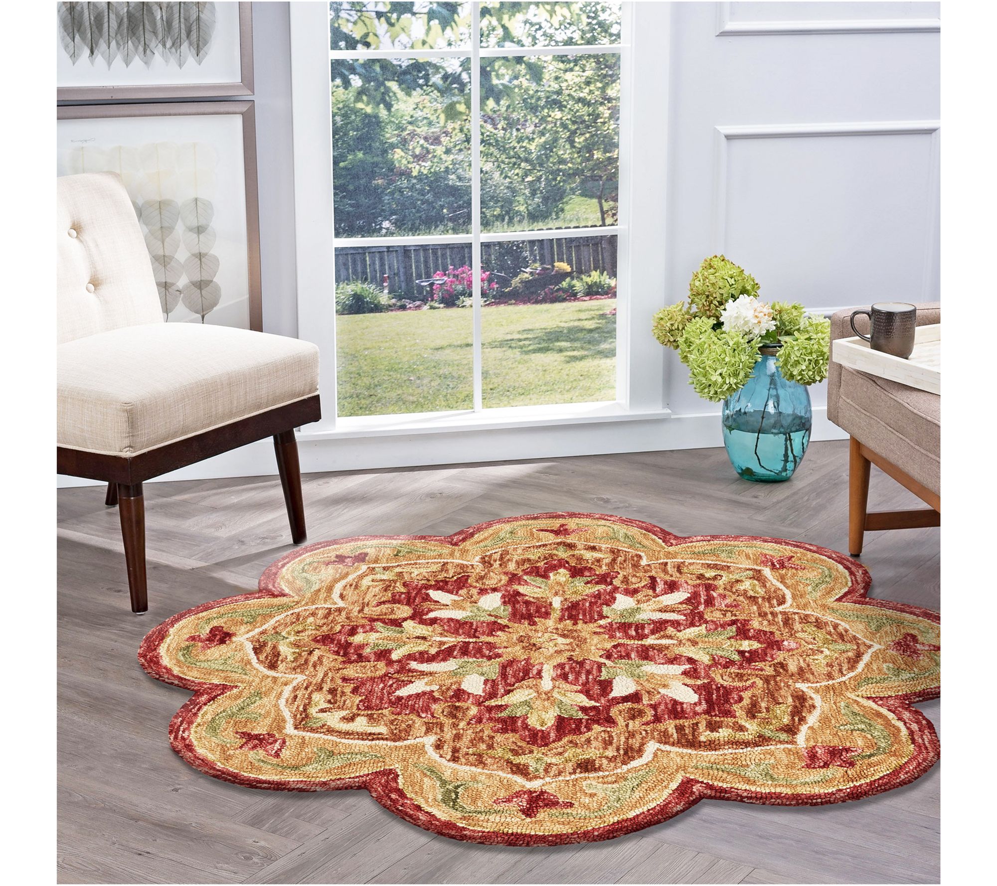 Ox Bay Floral Farmhouse Hand-Hooked Wool IndoorRug, 4' Round
