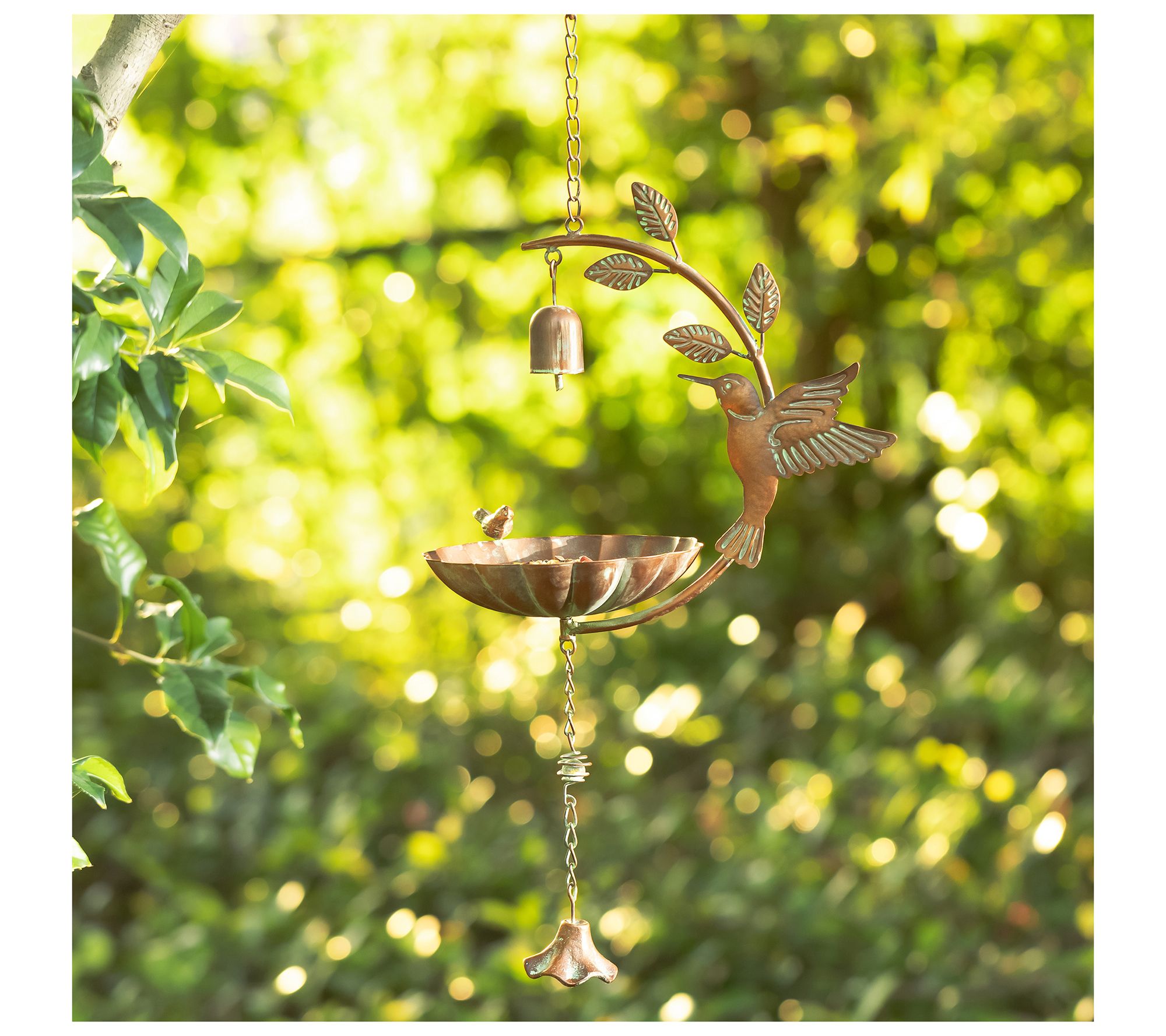 Glitzhome 25" Metal Faux Copper Finish Hummingbird Birdfeeder
