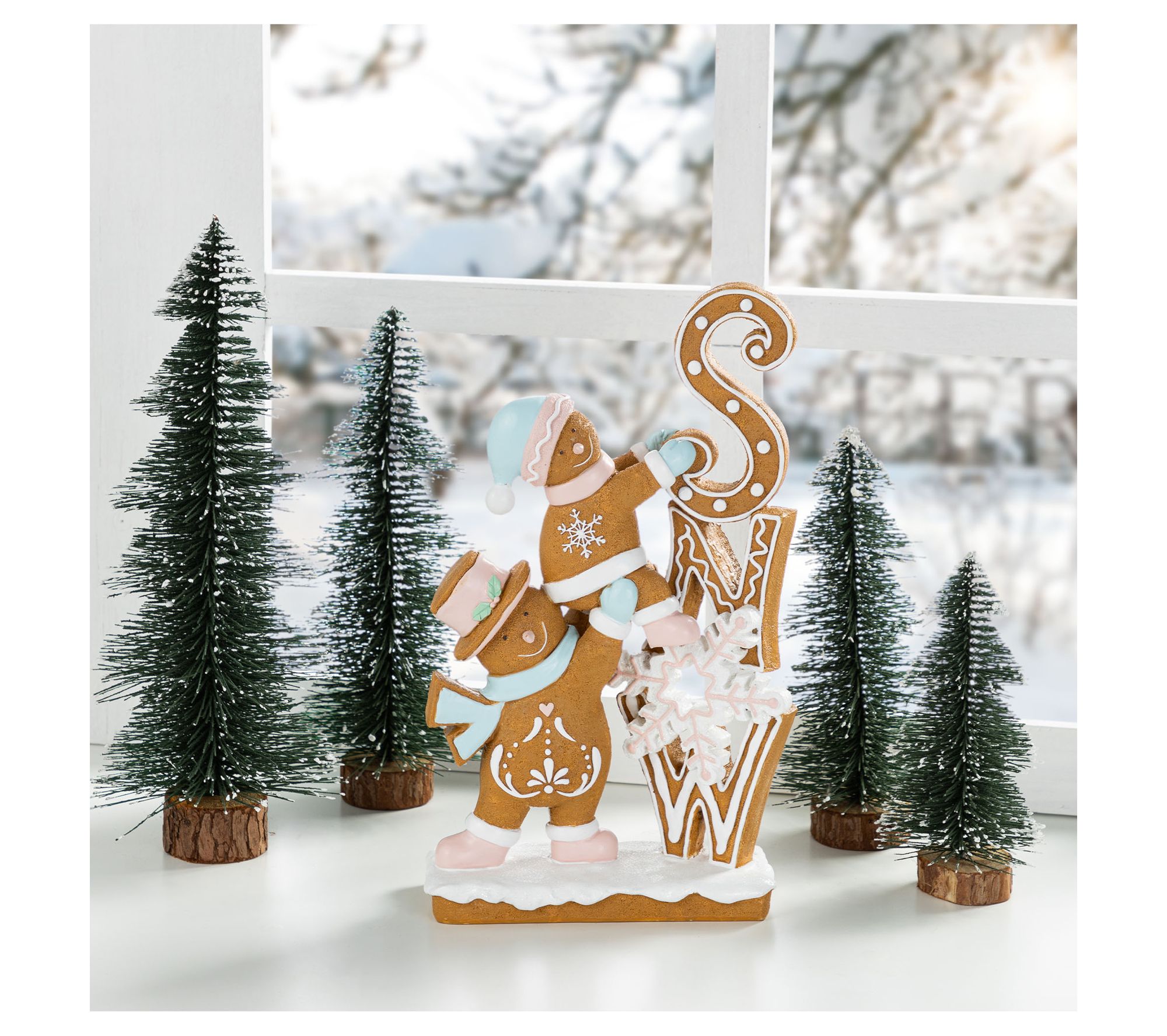 Glitzhome 13"H Resin Christmas Gingerbread & Snow Table Decor