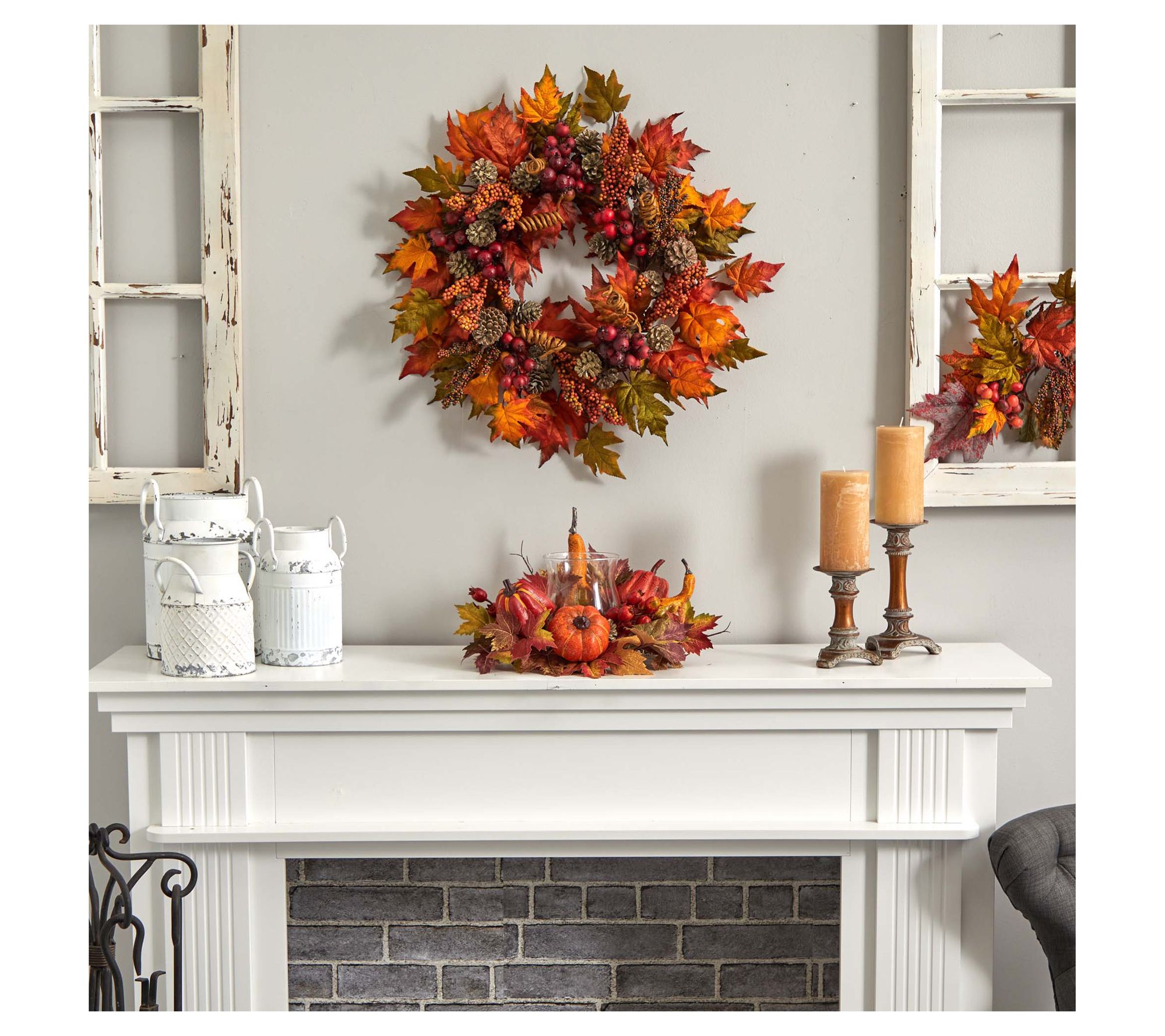 Nearly Natural Pumpkin, Gourd, Berry and MapleLeaf Arrangemen