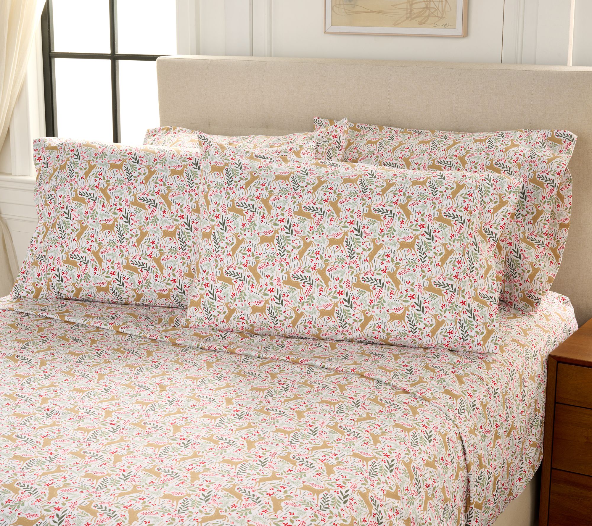 "As Is" Home Reflections Dbl Brushed Holiday 6pc Sheet Set