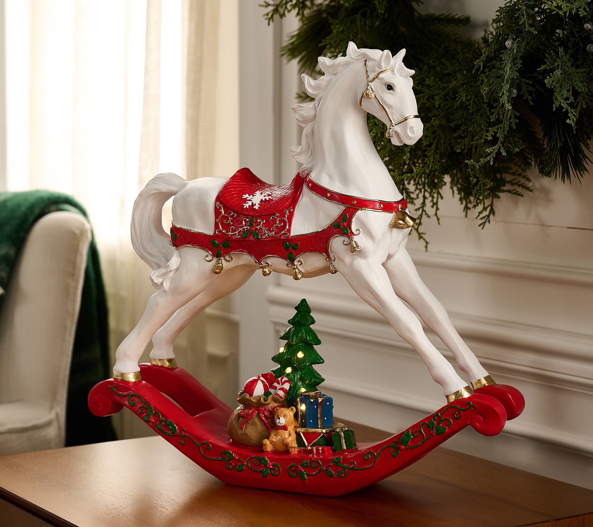 "As Is" Oversized Rocking Horse w/ Illum Tree by Valerie
