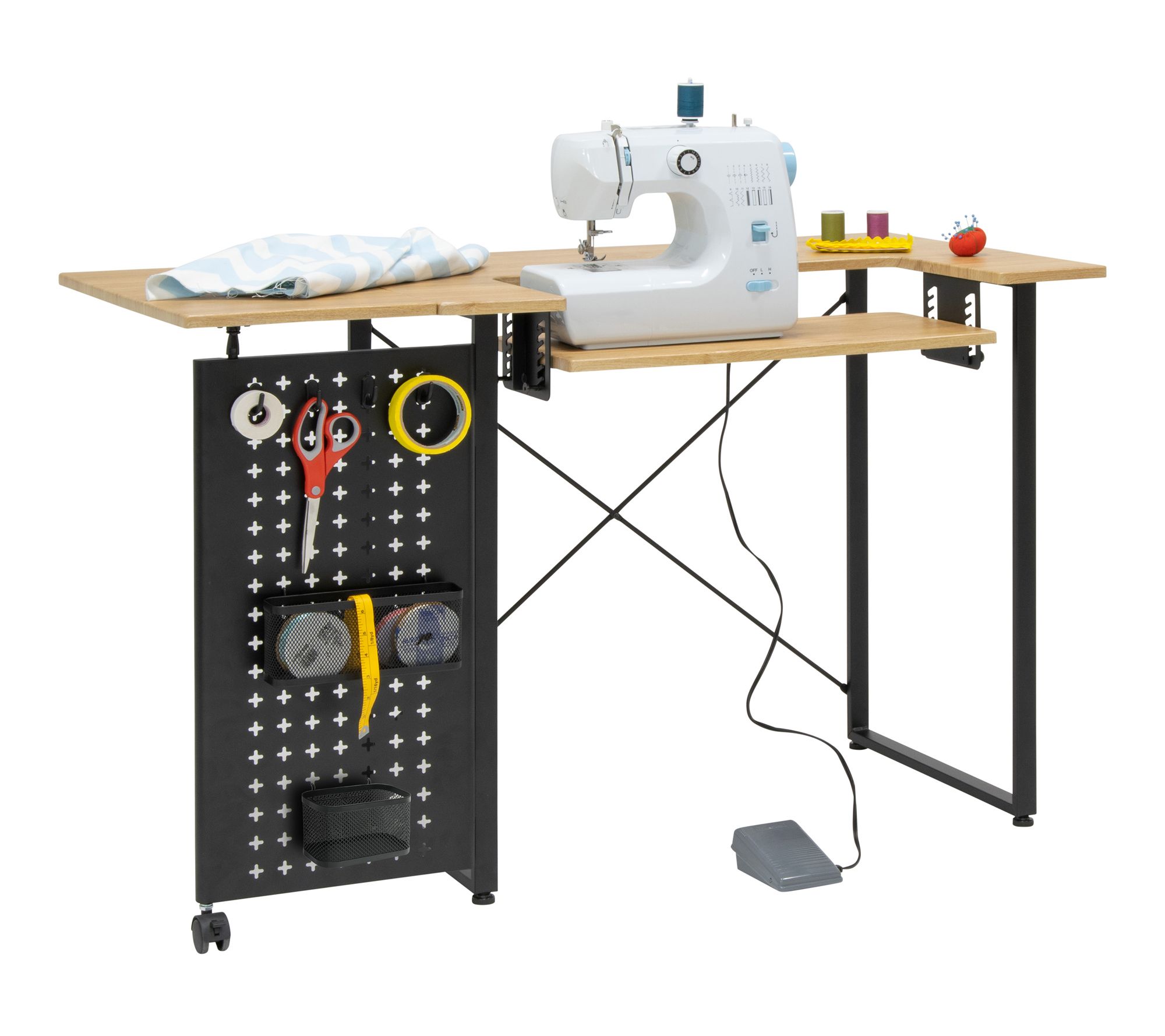 Sew Ready Pivot Sewing Table with Swingout Storage Panel