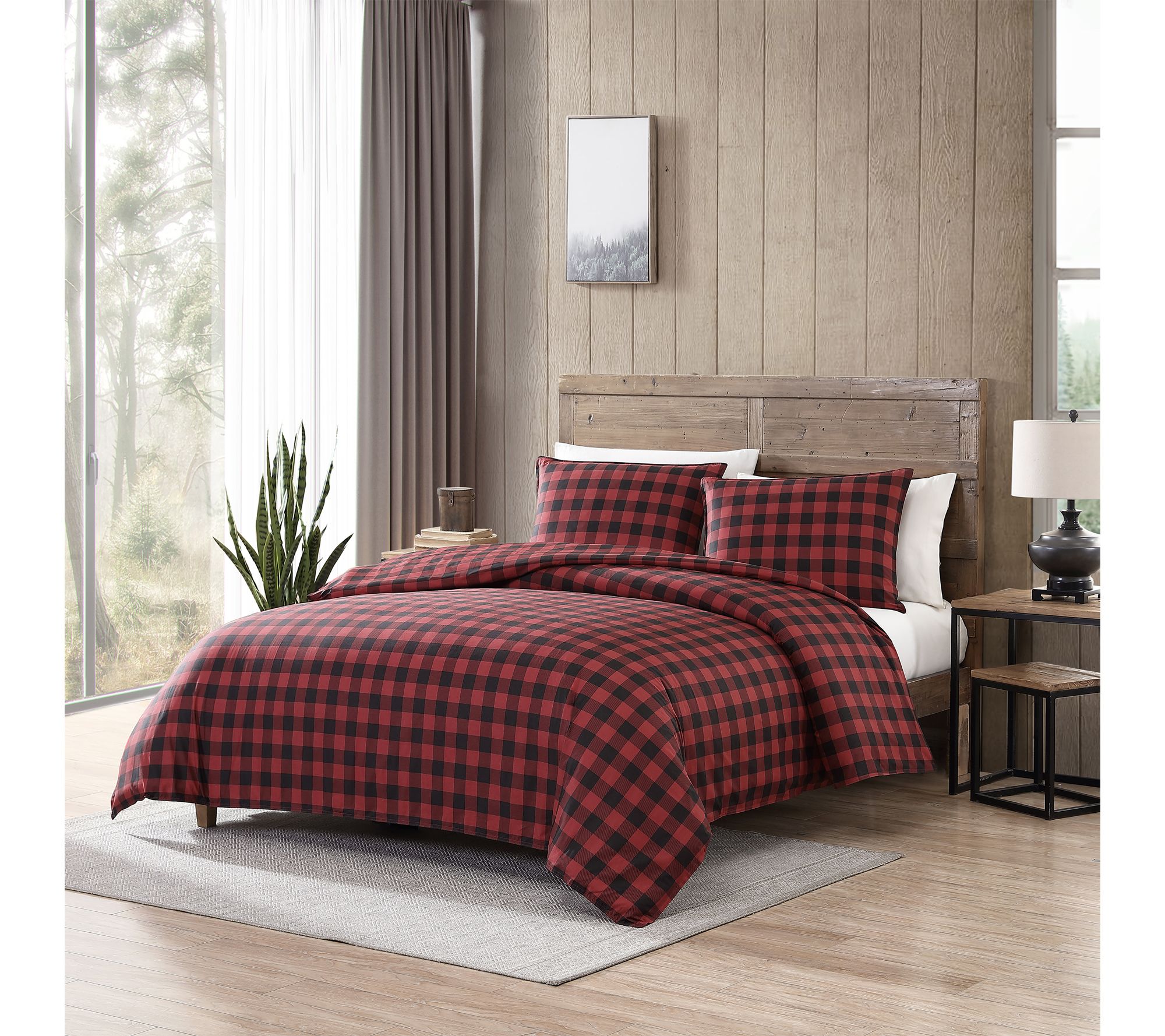 Eddie Bauer Mountain Plaid Red Cotton Queen Comf Set