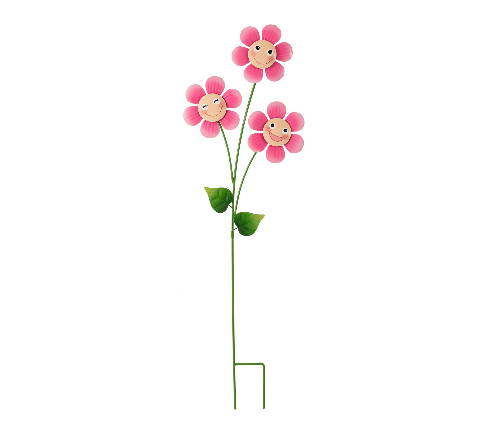  Glitzhome 36"H Garden Triple Happy Face FlowerGarden Stake