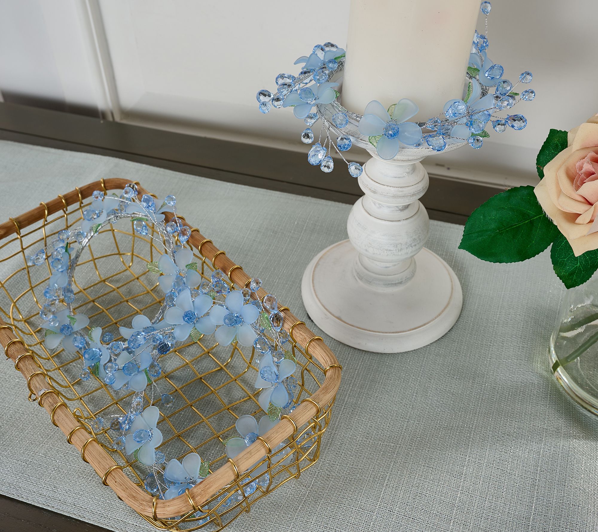 "As Is" Set of 3 Frosted Flower & Faceted Bead Candle Rings